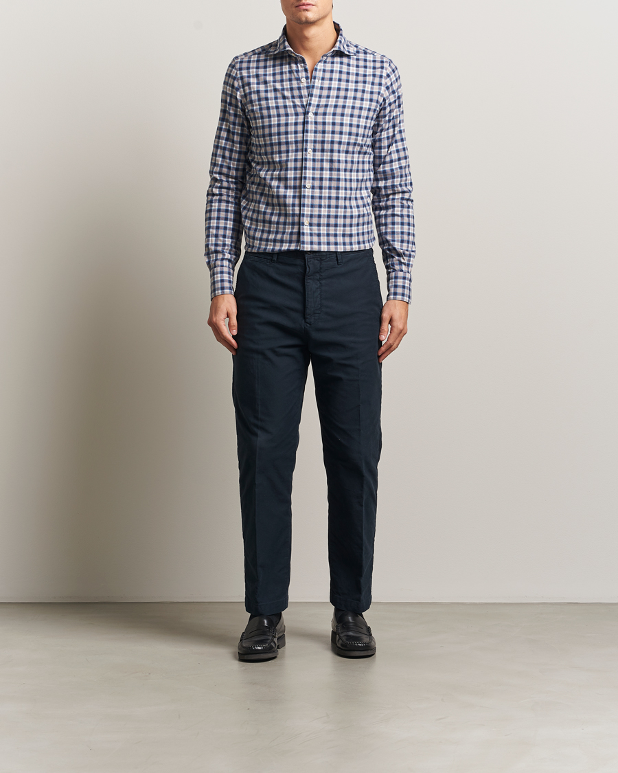Herren | Hemden | Finamore Napoli | Gaeta Flannel Sport Shirt Navy Check