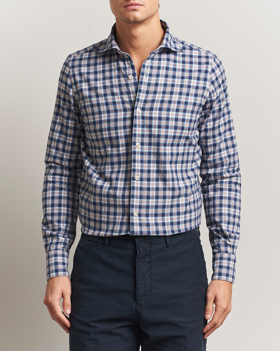 Herren | Hemden | Finamore Napoli | Gaeta Flannel Sport Shirt Navy Check