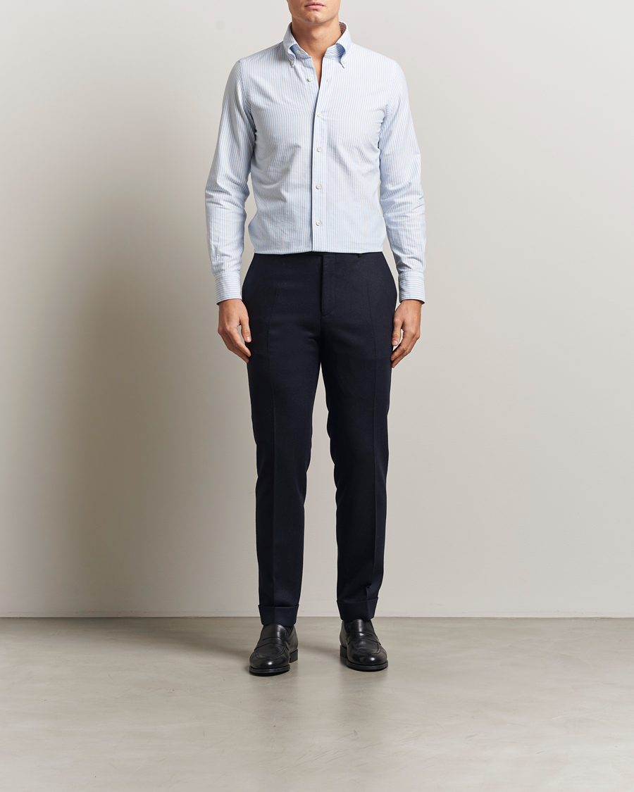 Herren | Hemden | Finamore Napoli | Gaeta Oxford Button Down Shirt Light Blue Stripe