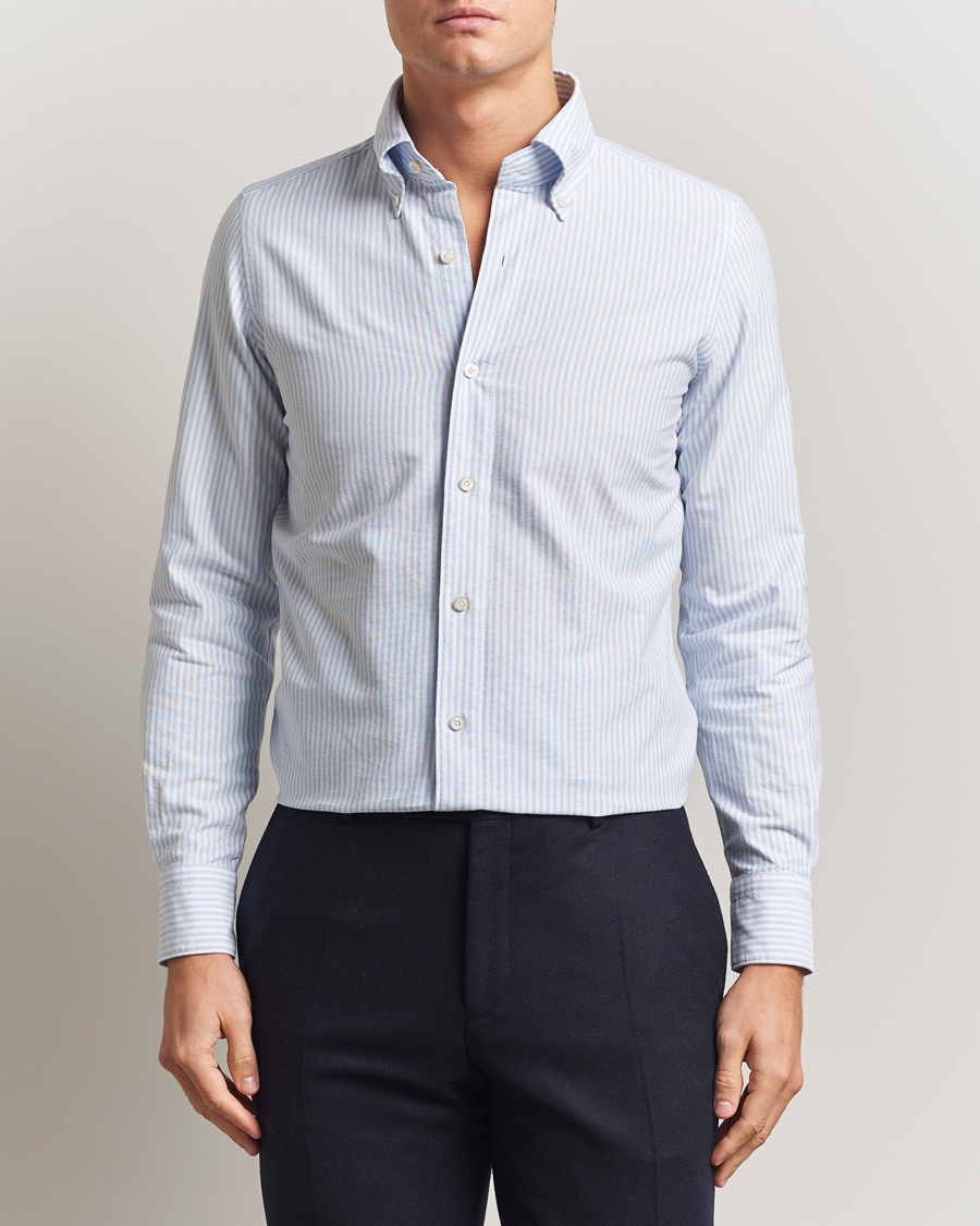 Herren | Hemden | Finamore Napoli | Gaeta Oxford Button Down Shirt Light Blue Stripe