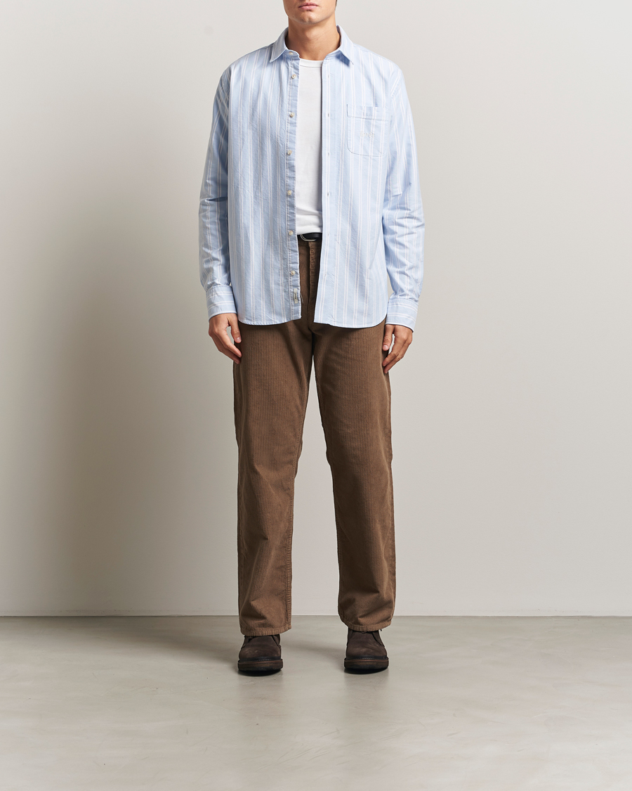 Herren | Hemden | Forét | Juno Embroidered Oxford Shirt Light Blue Stripe