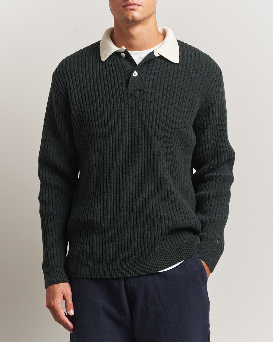Herren | Pullover | Forét | Sow Rib Polo Knit Dark Green