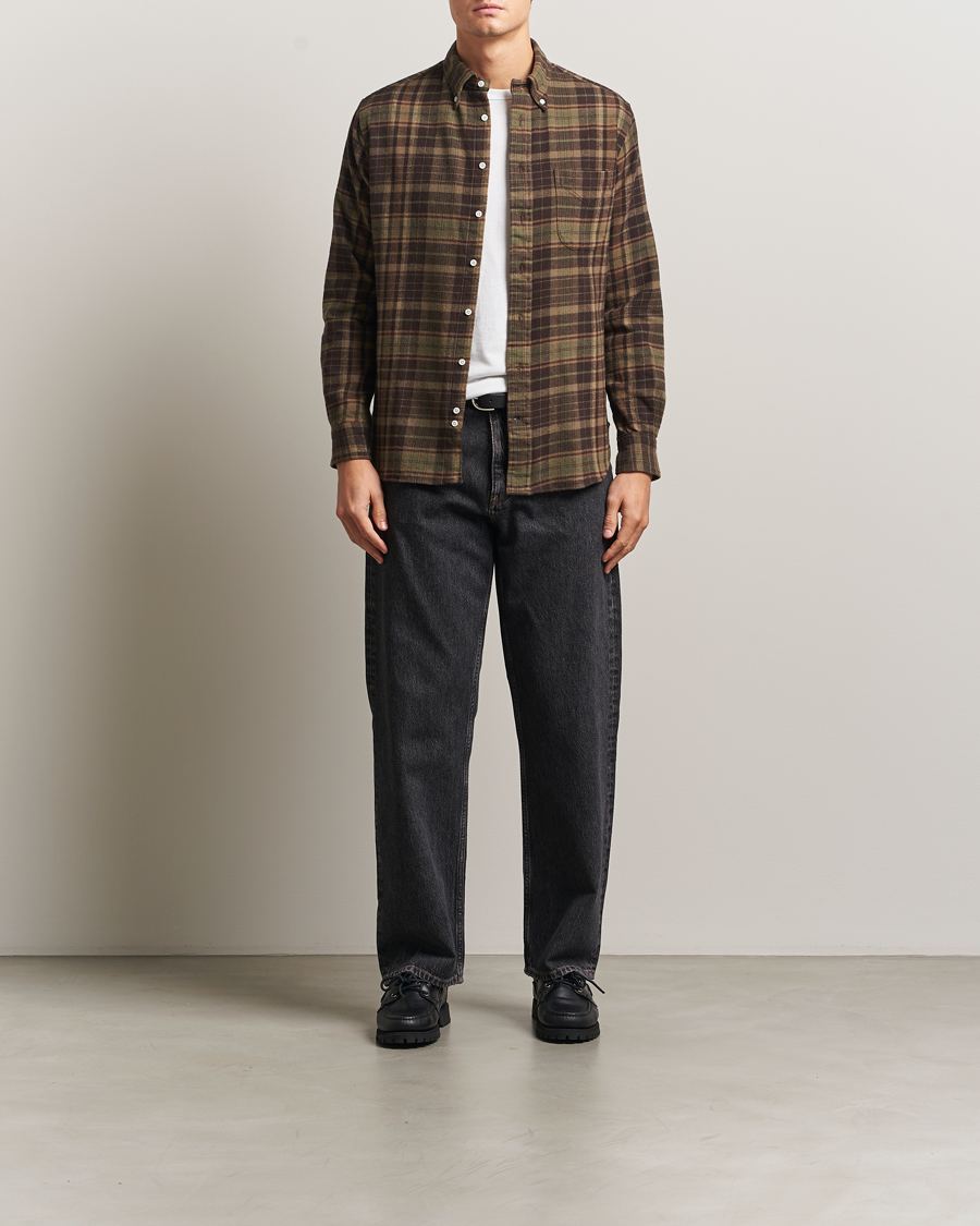 Herren | Hemden | Gitman Vintage | Brushed Winter Madras Button Down Shirt Brown/Olive