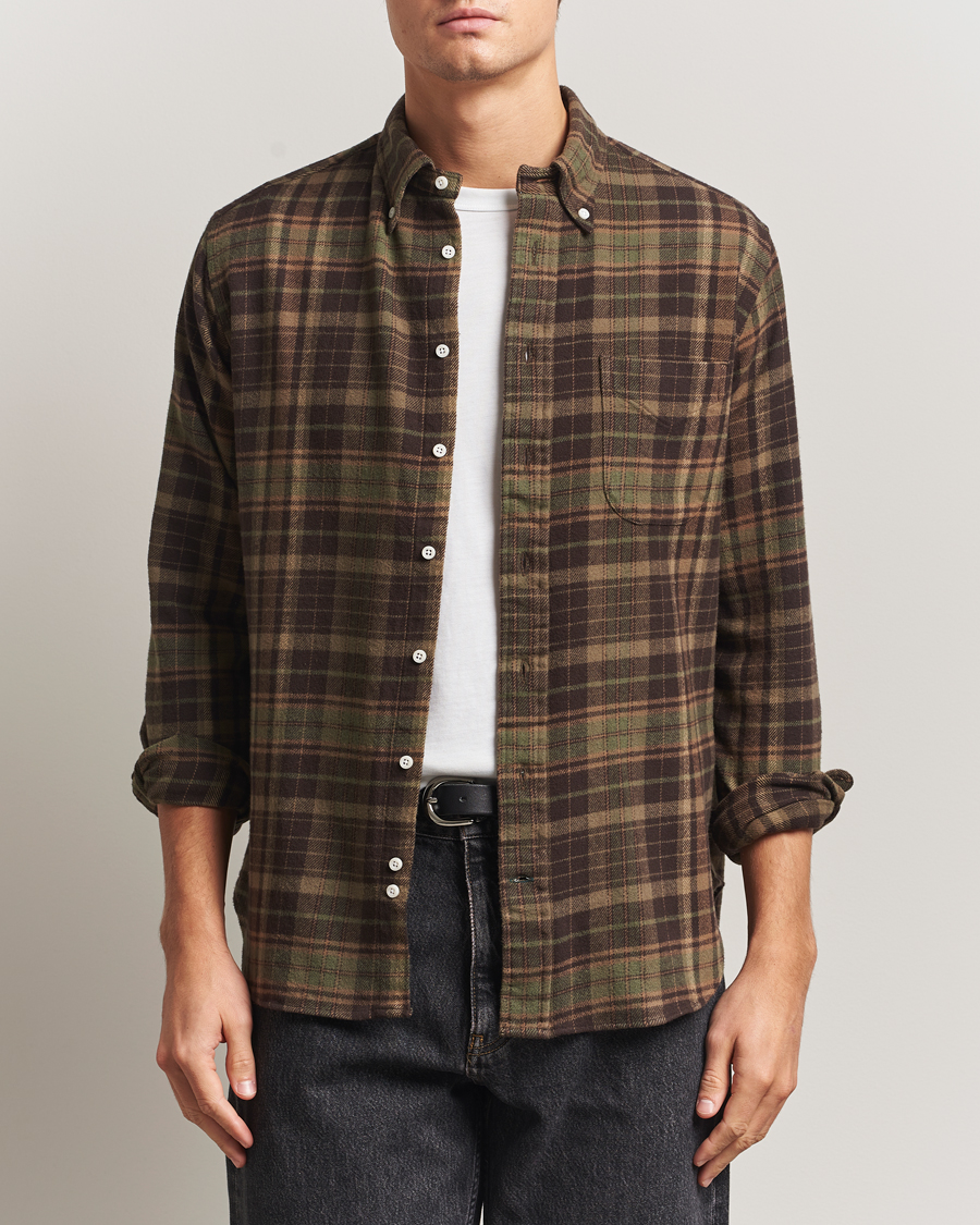 Herren | Hemden | Gitman Vintage | Brushed Winter Madras Button Down Shirt Brown/Olive