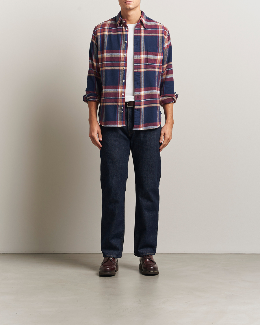 Herren | Hemden | Gitman Vintage | Brushed Winter Madras Button Down Shirt Rose/Navy