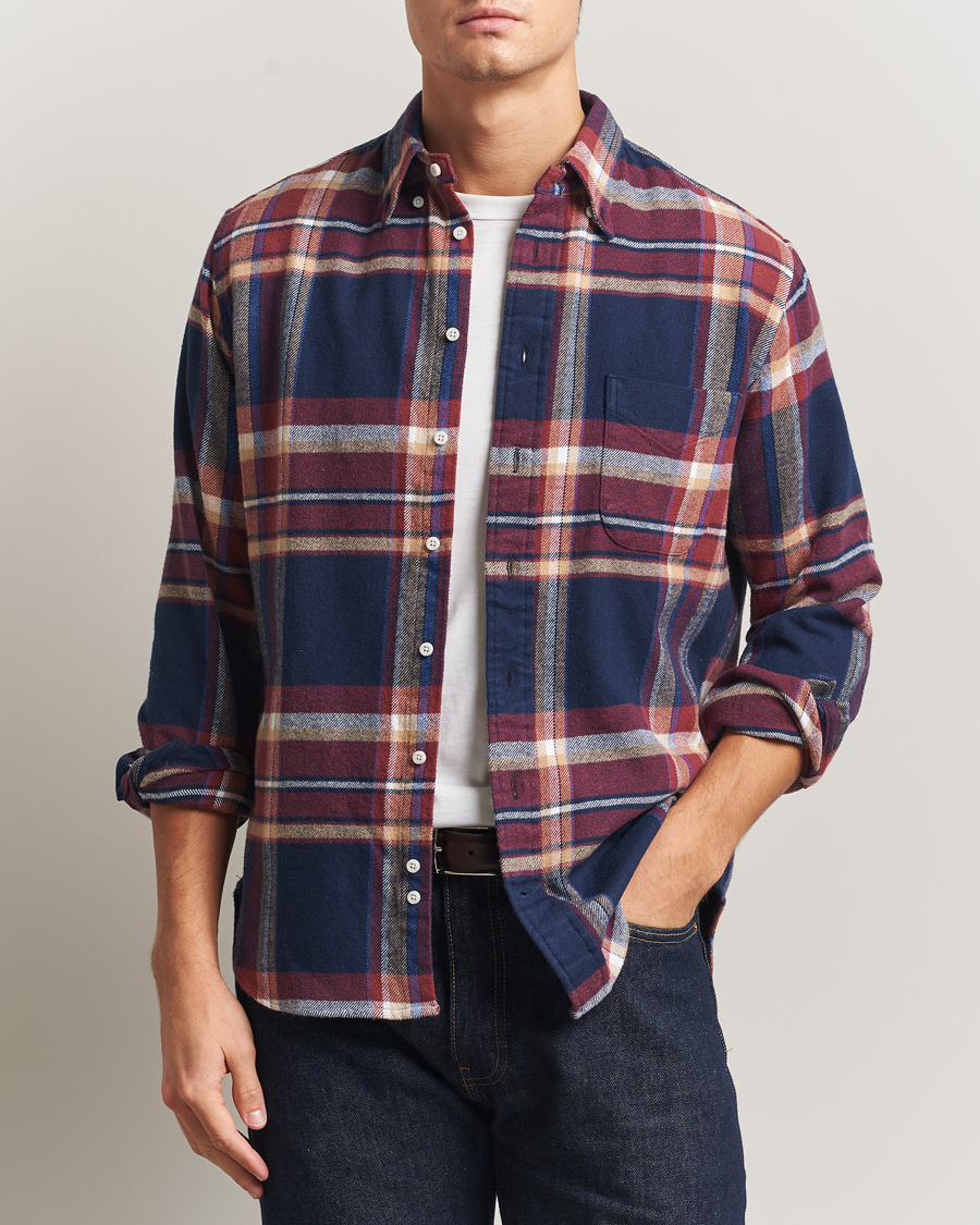 Herren | Hemden | Gitman Vintage | Brushed Winter Madras Button Down Shirt Rose/Navy