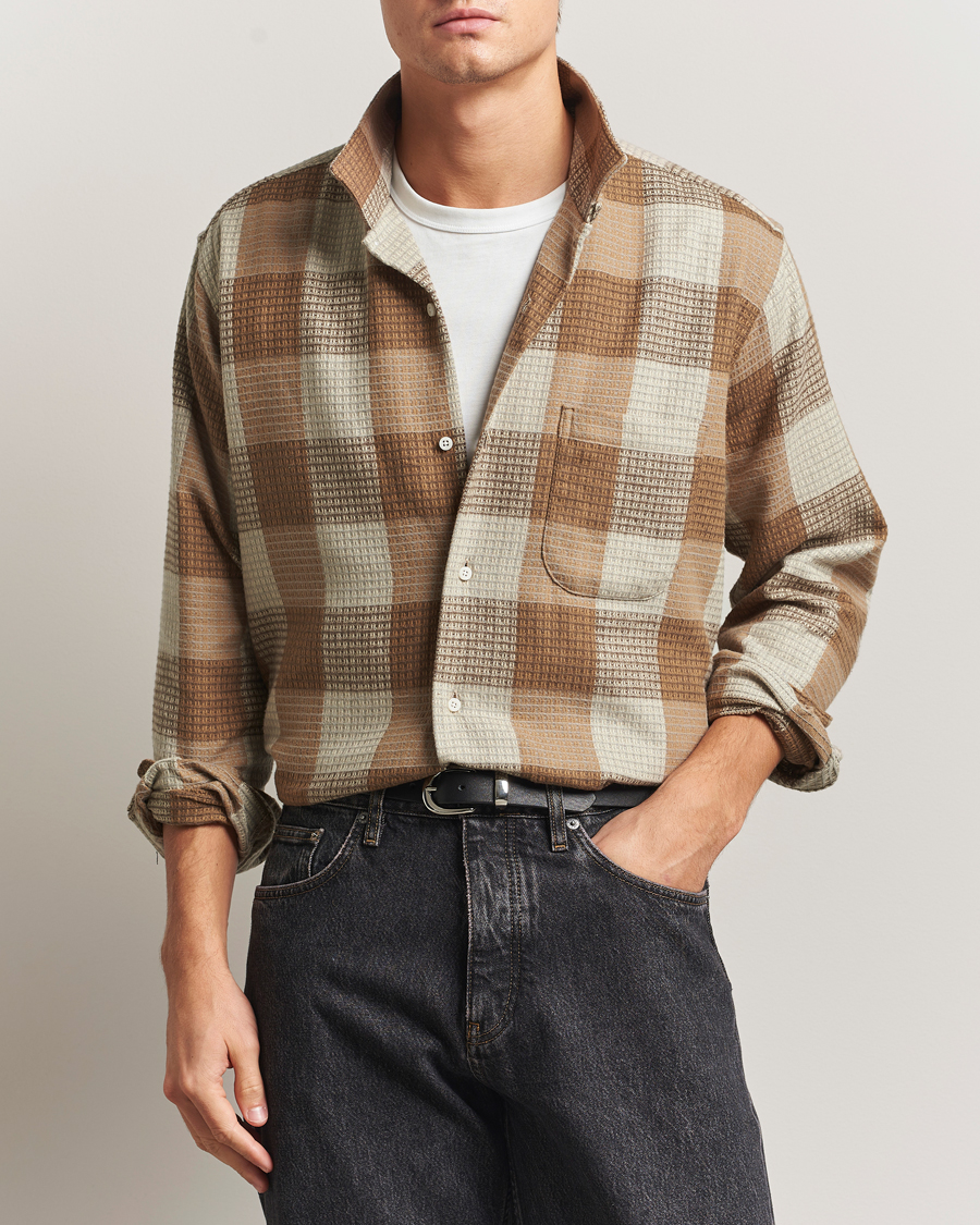 Herren | Hemden | Gitman Vintage | Brushed Waffle Camp Shirt Brown Check