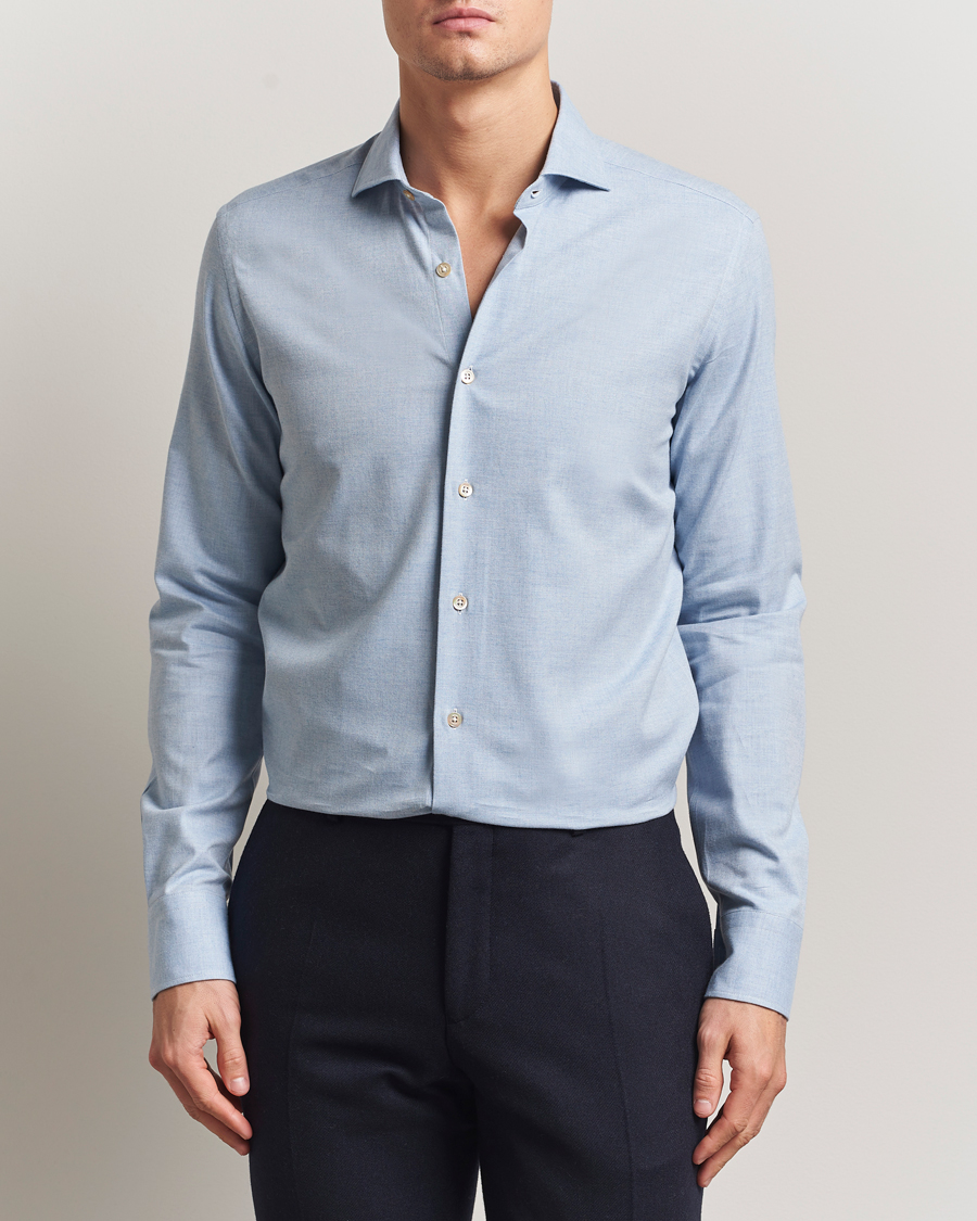 Herren | Hemden | Grigio | Washed Flannel Shirt Light Blue