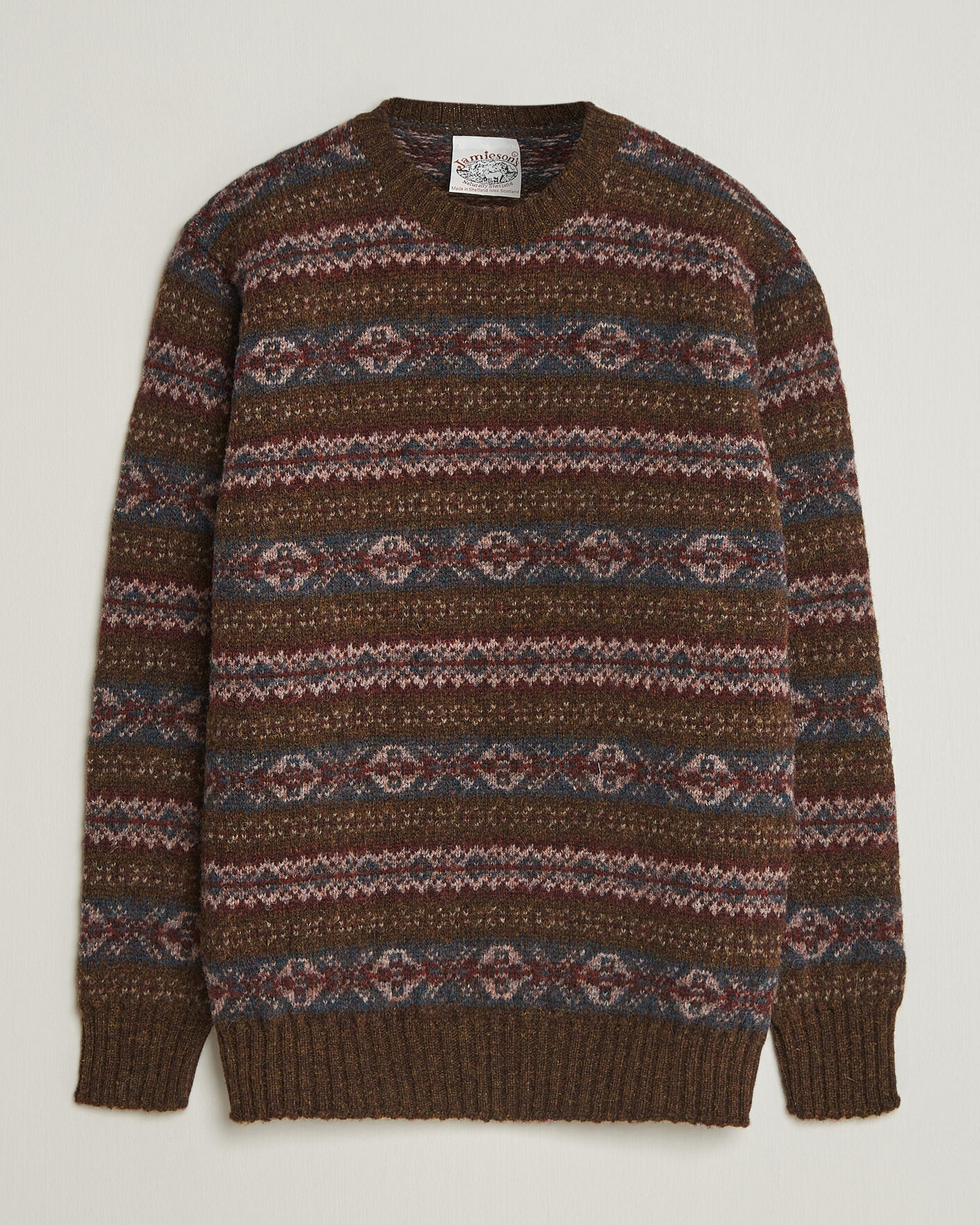 Herren | Pullover | Jamieson's of Shetland | Jamiesons Of Shetland All Over Fair Isle Pullover Crew Neck Moss Green