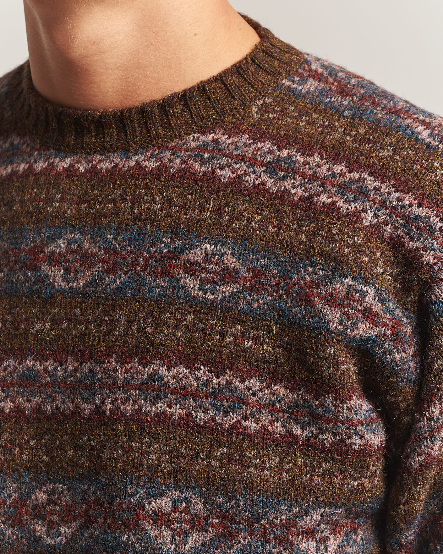 Herren | Pullover | Jamieson's of Shetland | Jamiesons Of Shetland All Over Fair Isle Pullover Crew Neck Moss Green
