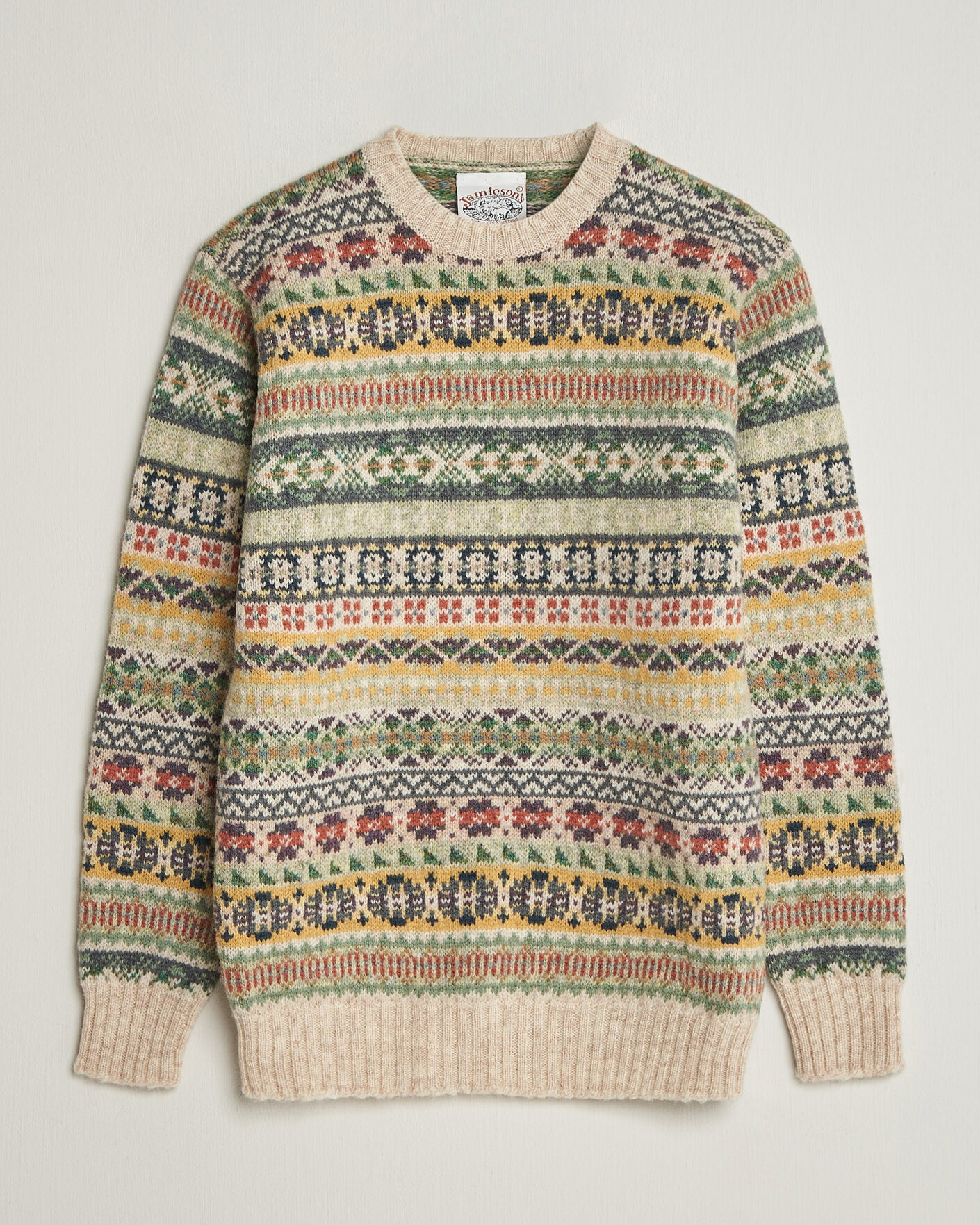 Herren | Pullover | Jamieson's of Shetland | Jamiesons Of Shetland All Over Fair Isle Pullover Crew Neck Beige