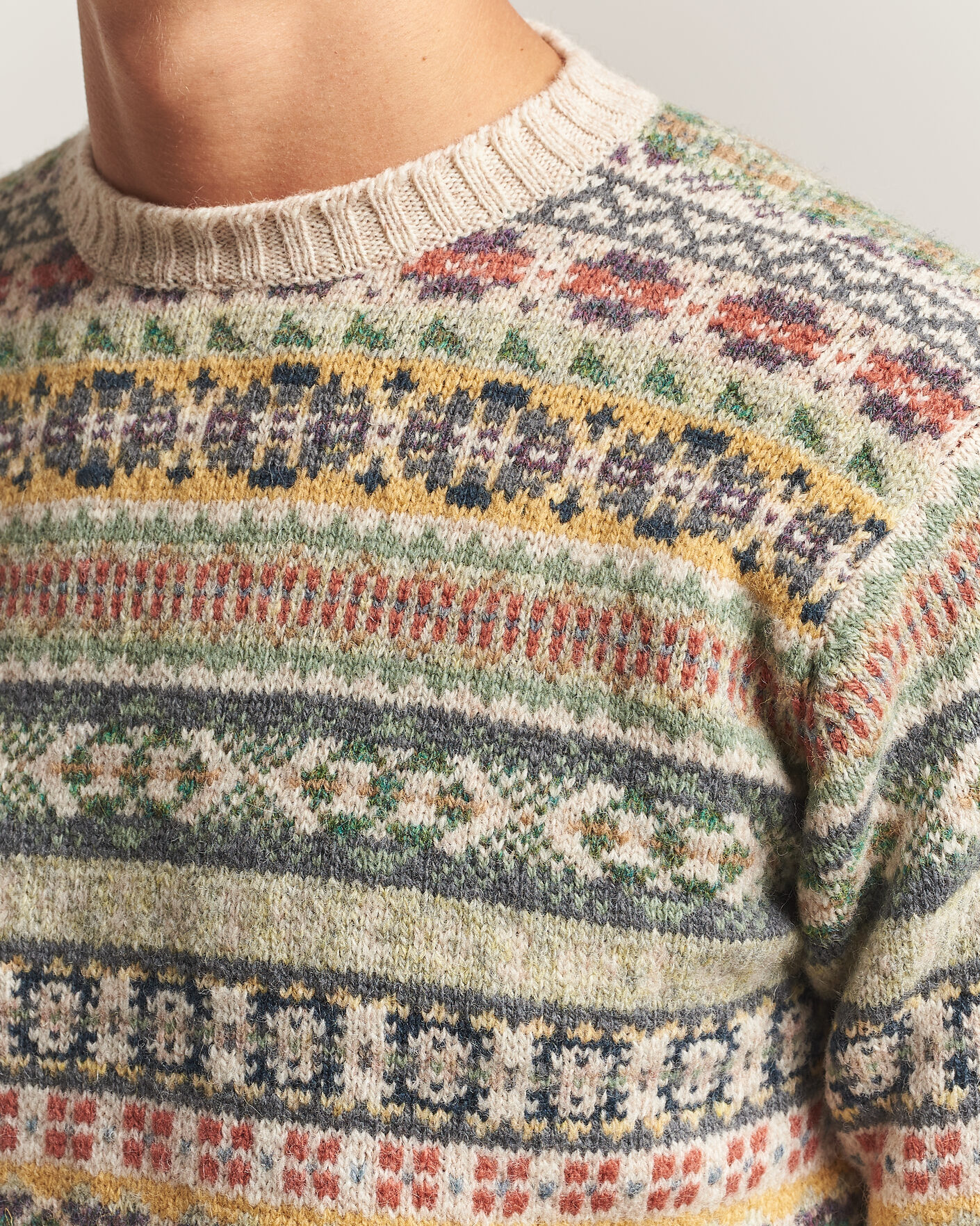Herren | Pullover | Jamieson's of Shetland | Jamiesons Of Shetland All Over Fair Isle Pullover Crew Neck Beige