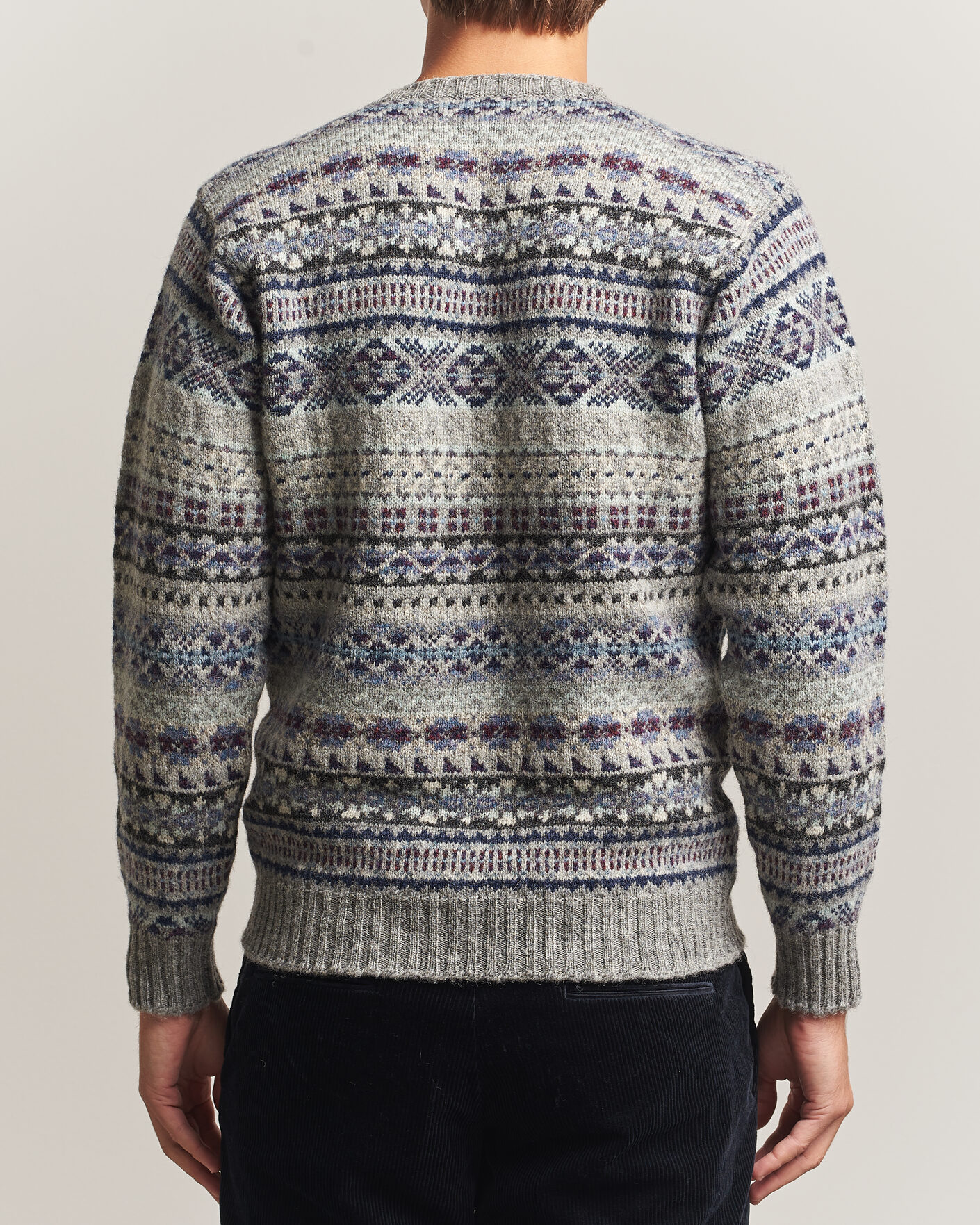 Herren | Pullover | Jamieson's of Shetland | Jamiesons Of Shetland All Over Fair Isle Pullover Crew Neck Light Grey
