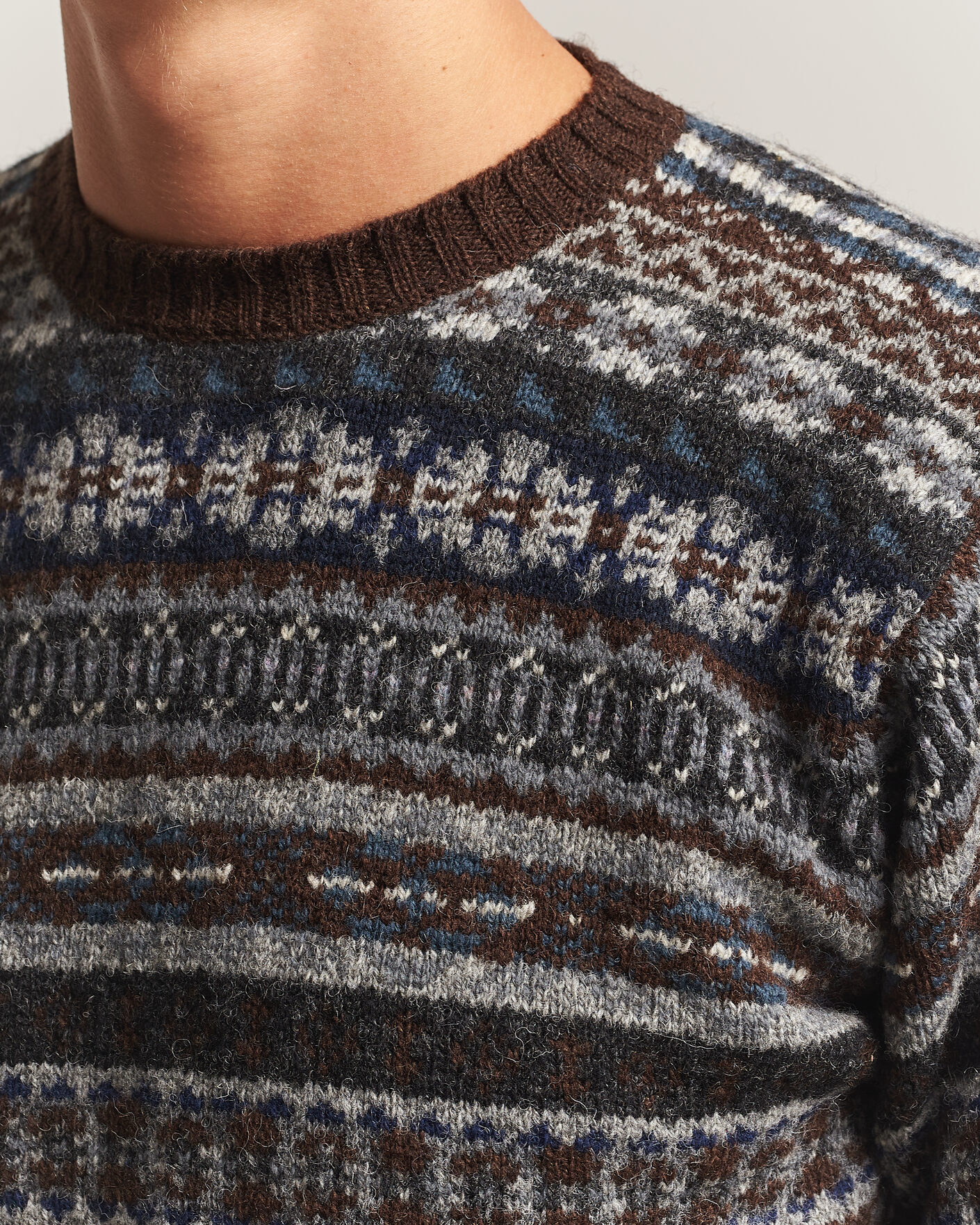 Herren | Pullover | Jamieson's of Shetland | Jamiesons Of Shetland All Over Fair Isle Pullover Crew Neck Brown