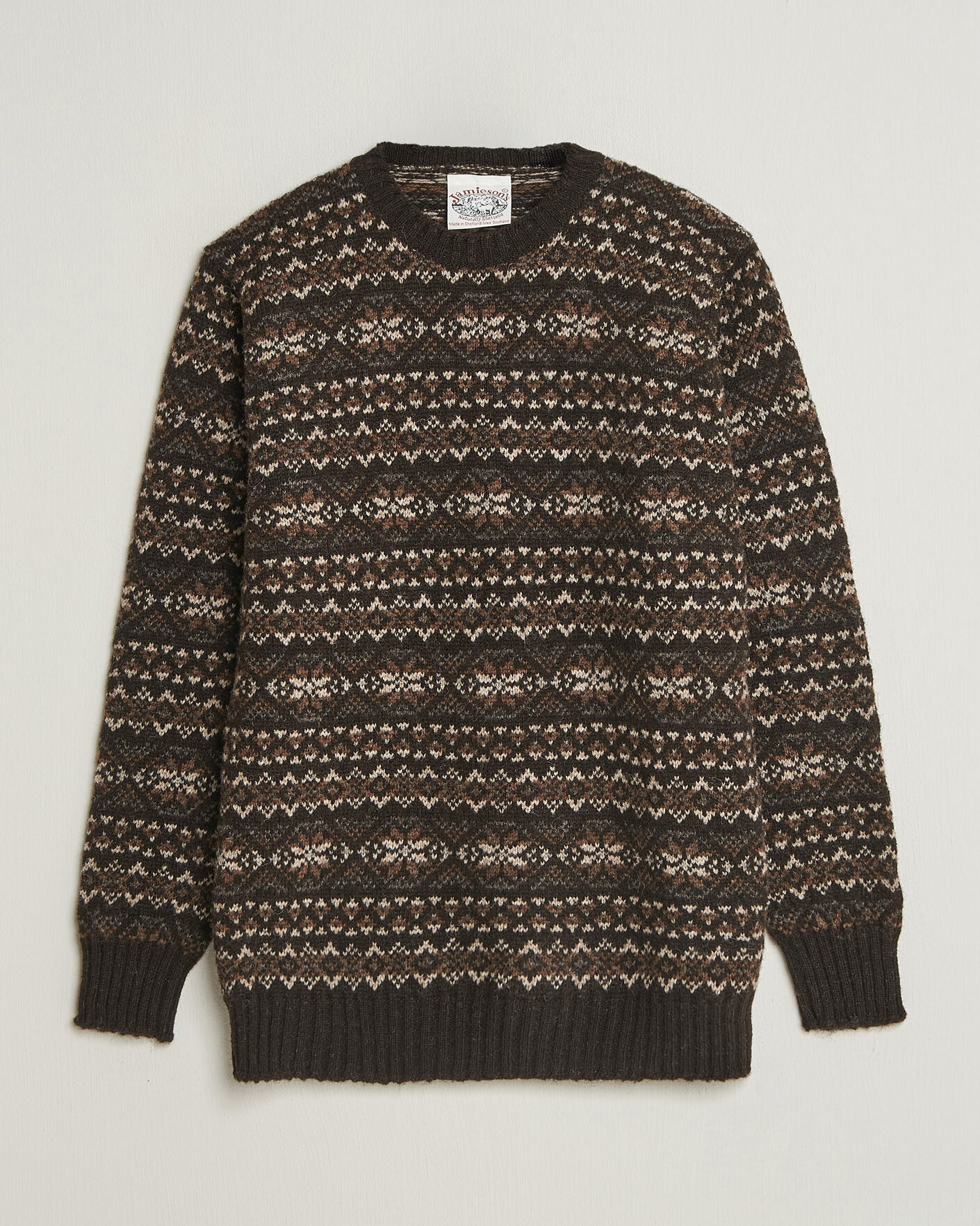 Herren | Pullover | Jamieson's of Shetland | Jamiesons Of Shetland All Over Fair Isle Pullover Crew Neck Dark Brown