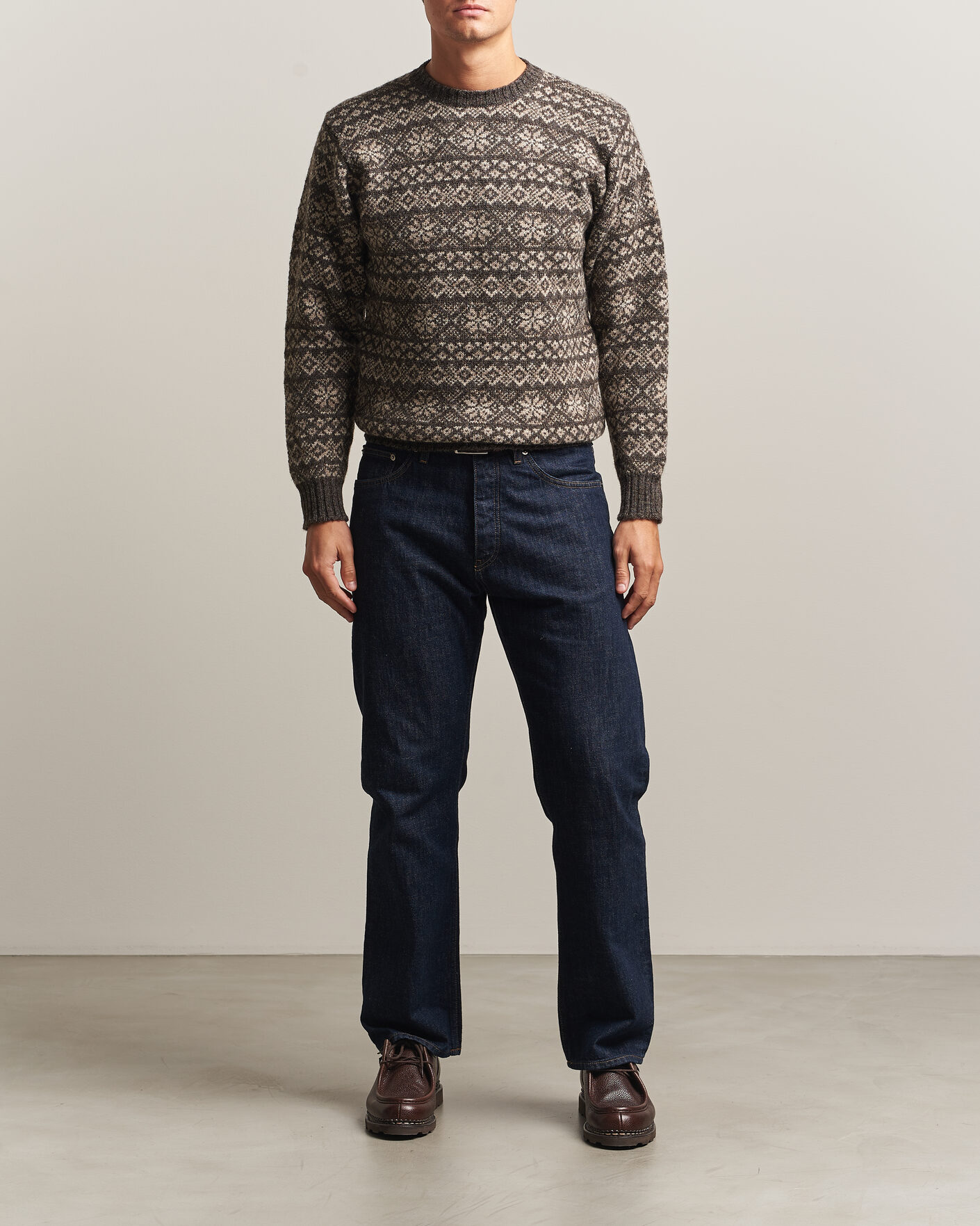 Herren | Pullover | Jamieson's of Shetland | Jamiesons Of Shetland All Over Fair Isle Pullover Crew Neck Grey