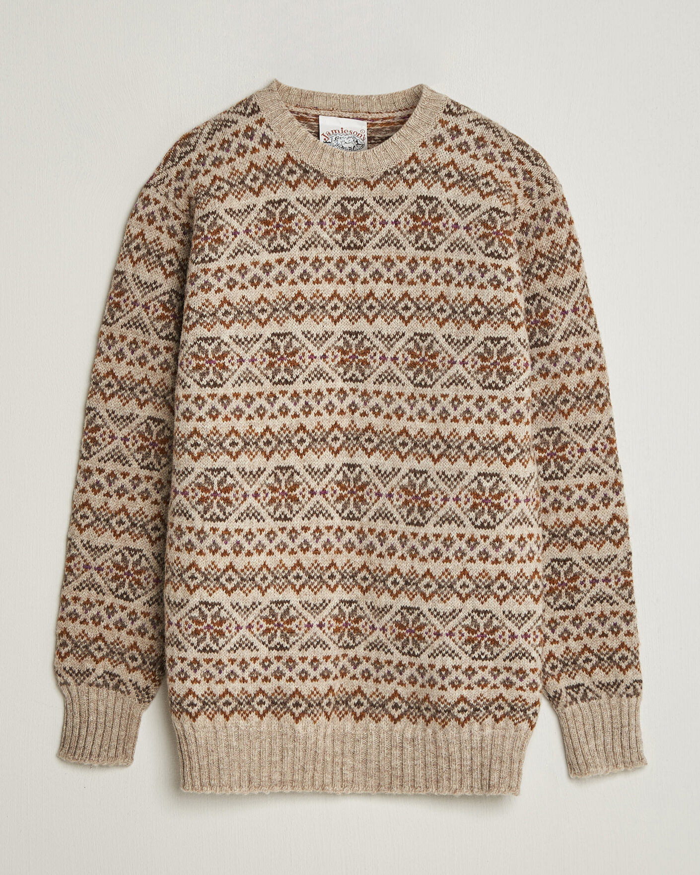 Herren | Pullover | Jamieson's of Shetland | Jamiesons Of Shetland All Over Fair Isle Pullover Crew Neck Natural