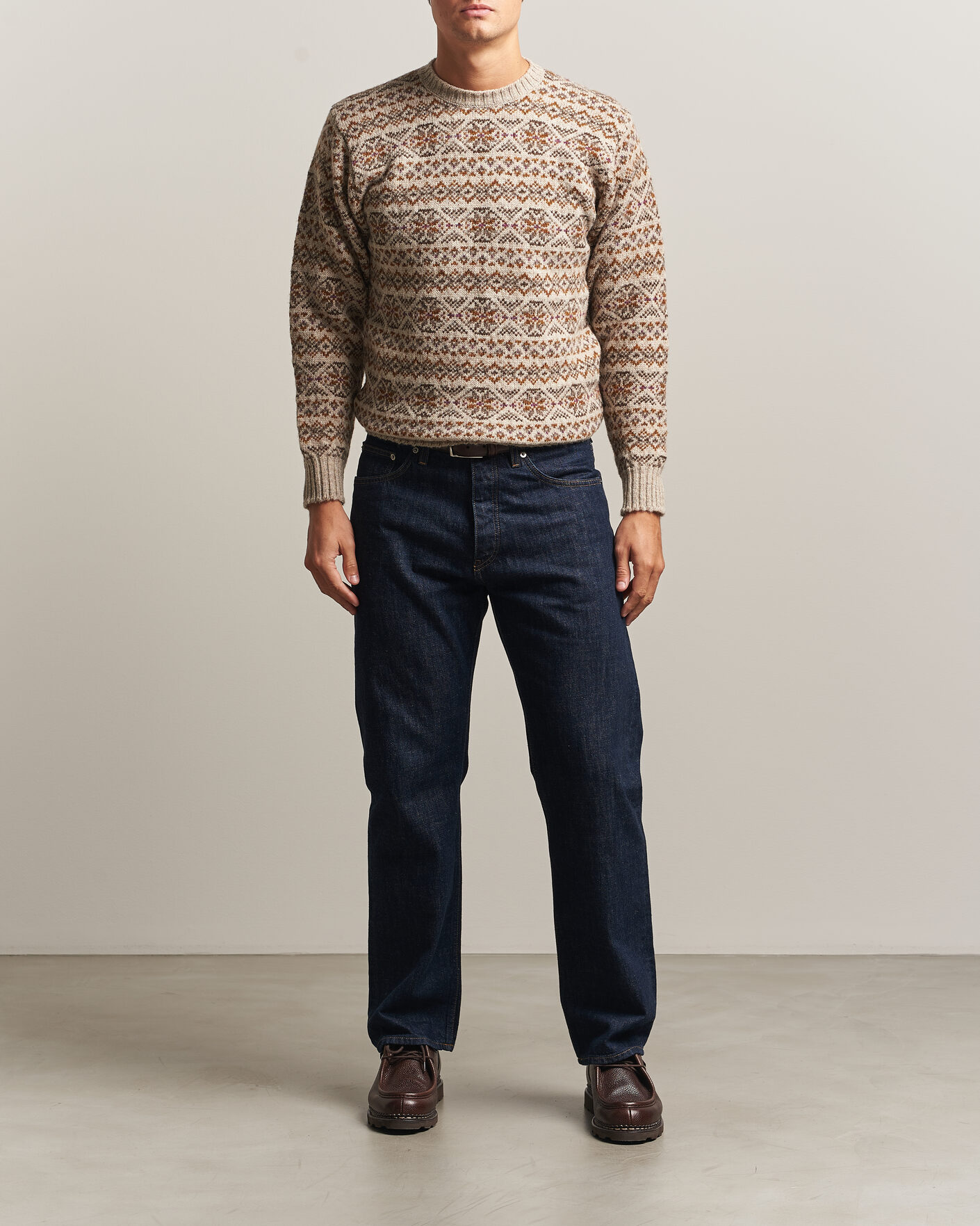 Herren | Pullover | Jamieson's of Shetland | Jamiesons Of Shetland All Over Fair Isle Pullover Crew Neck Natural