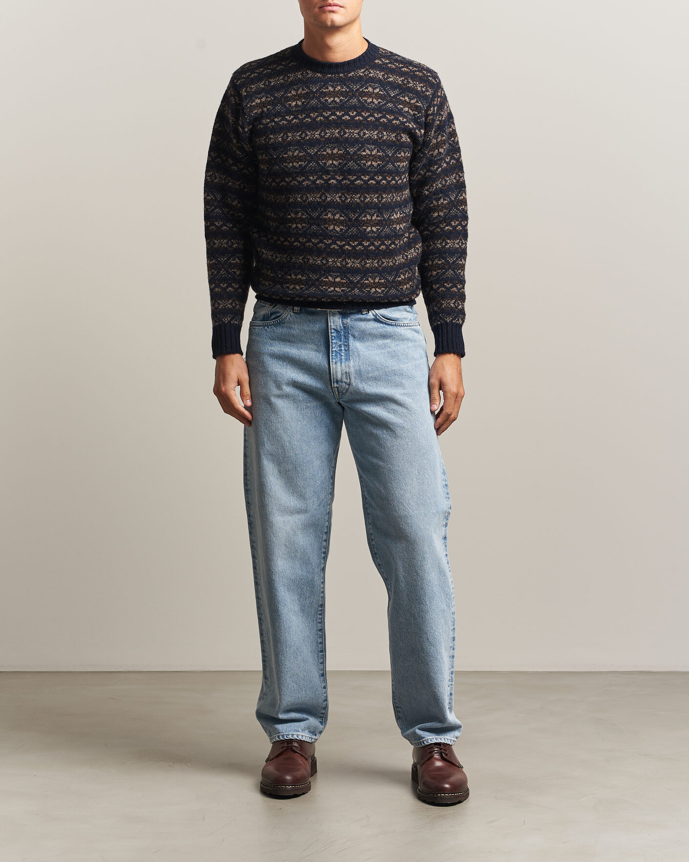 Herren | Pullover | Jamieson's of Shetland | Jamiesons Of Shetland All Over Fair Isle Pullover Crew Neck Navy