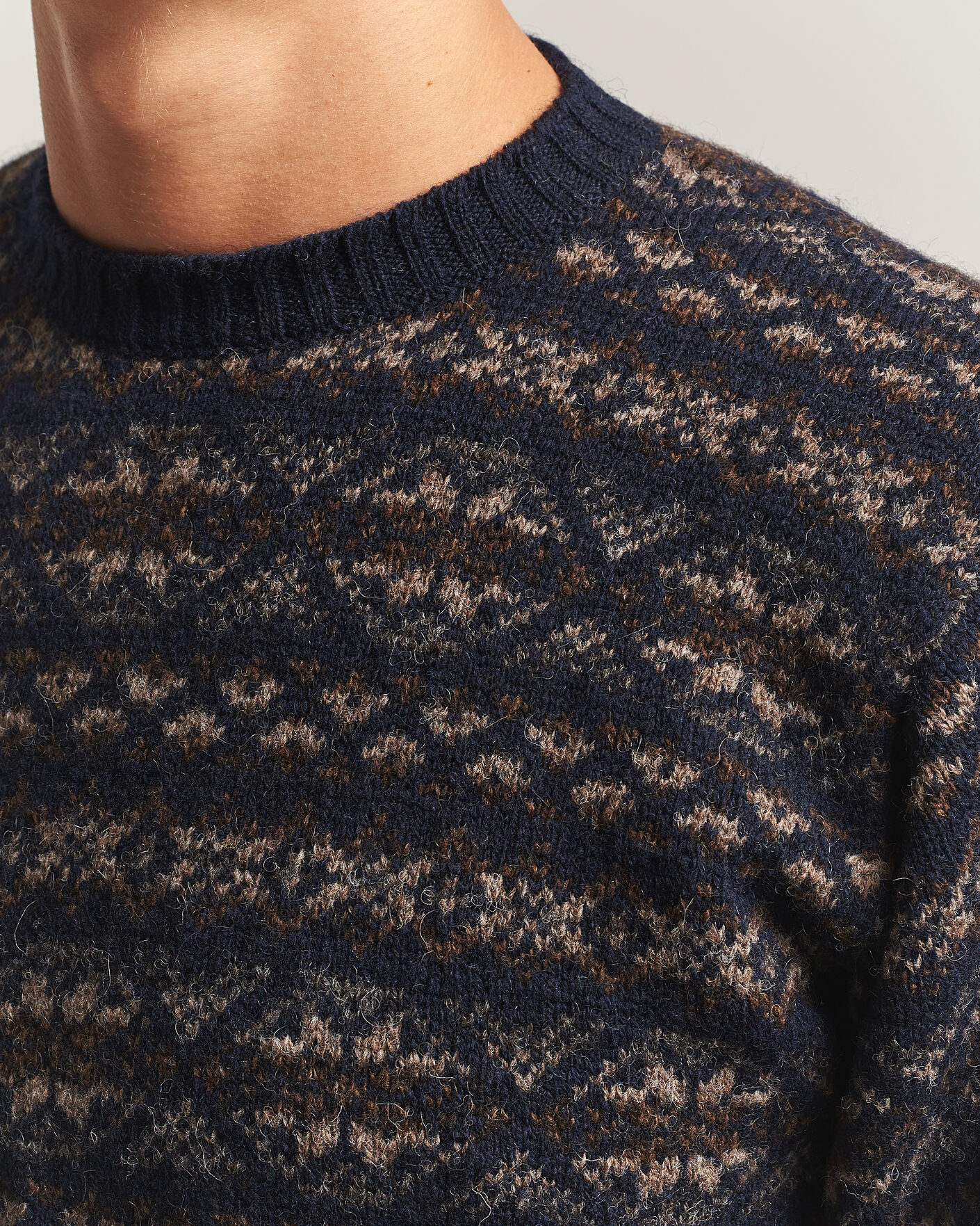 Herren | Pullover | Jamieson's of Shetland | Jamiesons Of Shetland All Over Fair Isle Pullover Crew Neck Navy