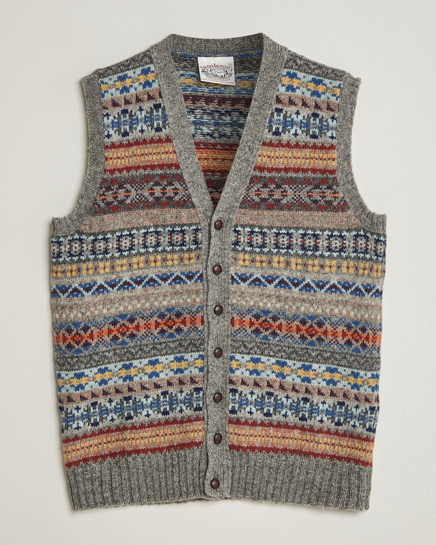 Herren | Pullover | Jamieson's of Shetland | Jamiesons Of Shetland All Over Fair Isle Waistcoat Grey