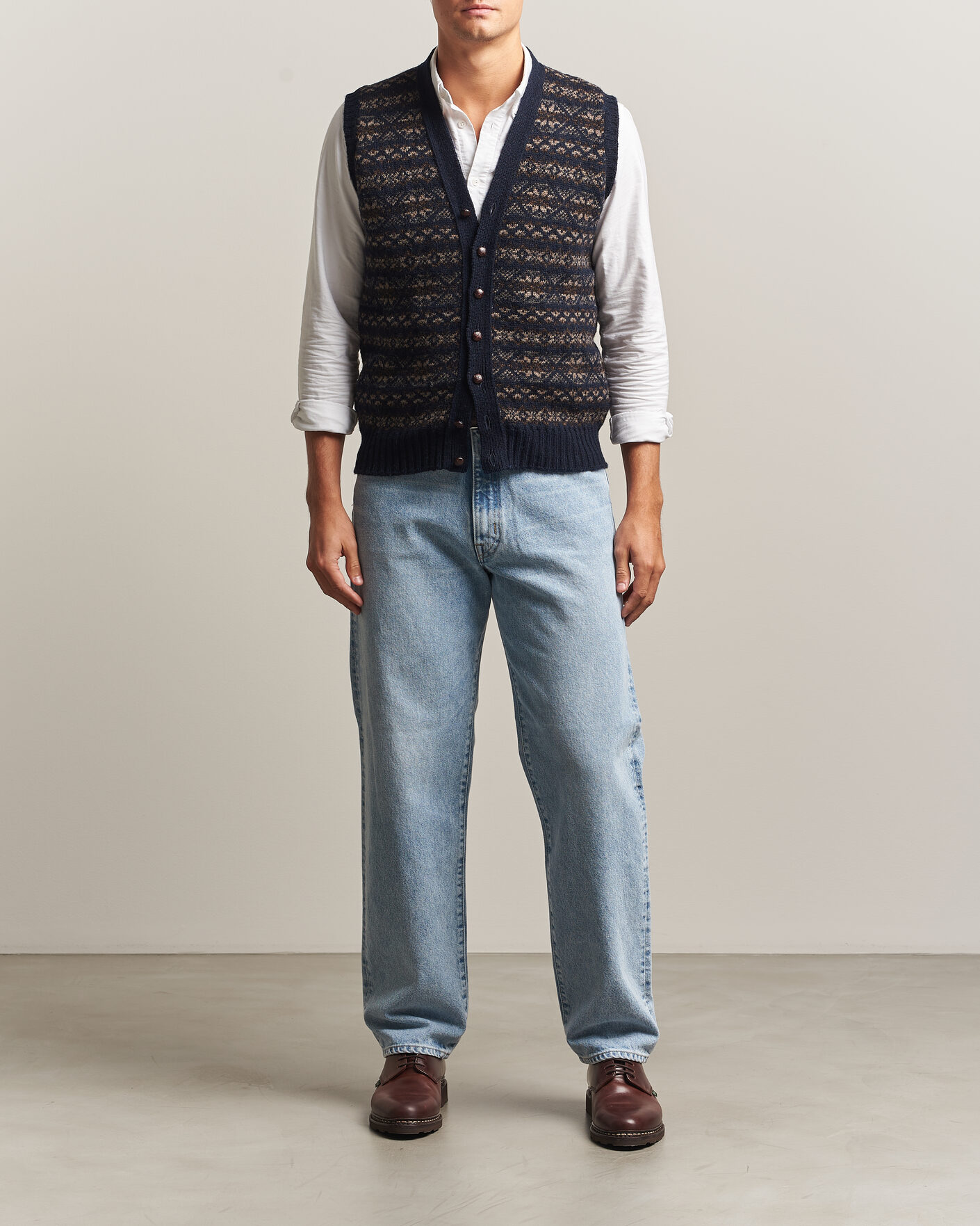 Herren | Pullover | Jamieson's of Shetland | Jamiesons Of Shetland All Over Fair Isle Waistcoat Navy