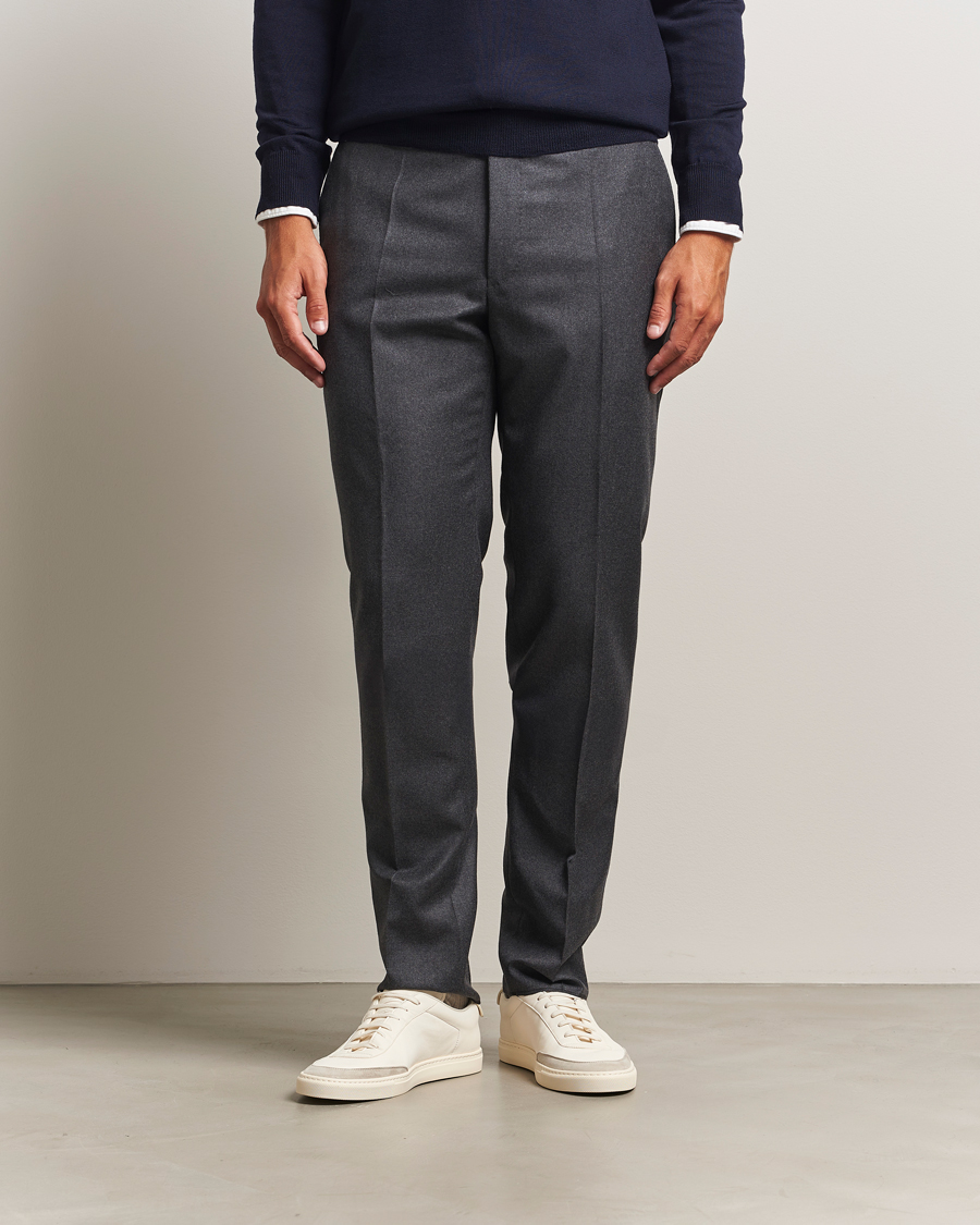 Herren | Hosen | Incotex | Regular Fit Worsted Flannel Trousers Grey Melange