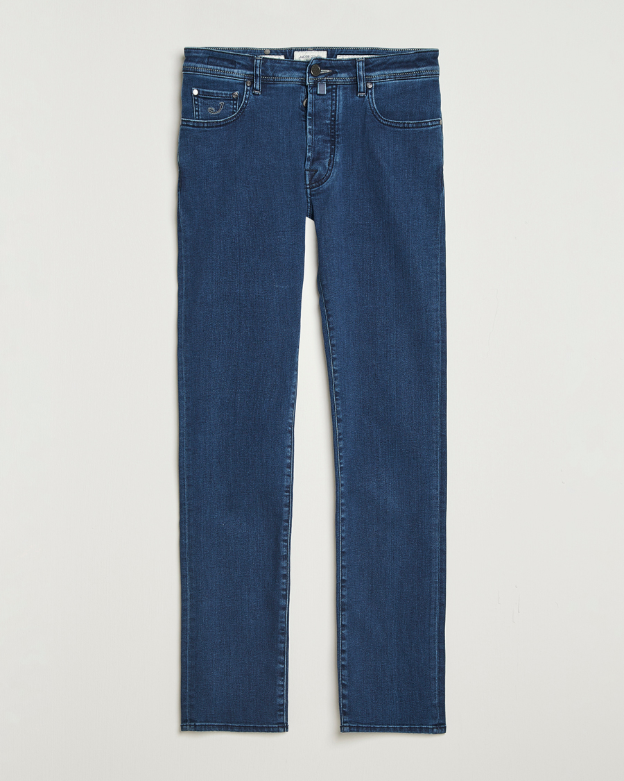Herren | Jeans | Jacob Cohën | Bard Slim Fit Trunk Patch Stretch Jeans Mid Blue