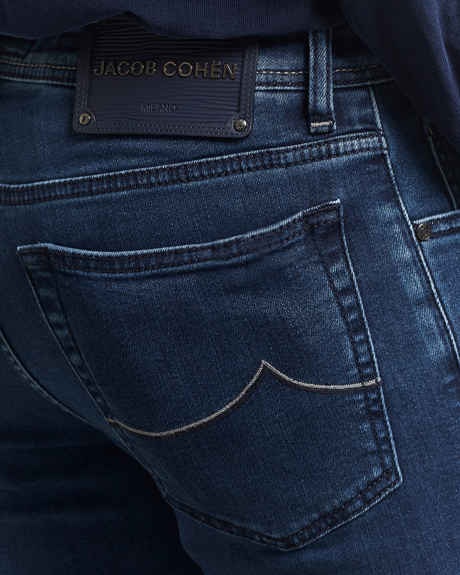 Herren | Jeans | Jacob Cohën | Bard Slim Fit Trunk Patch Stretch Jeans Mid Blue