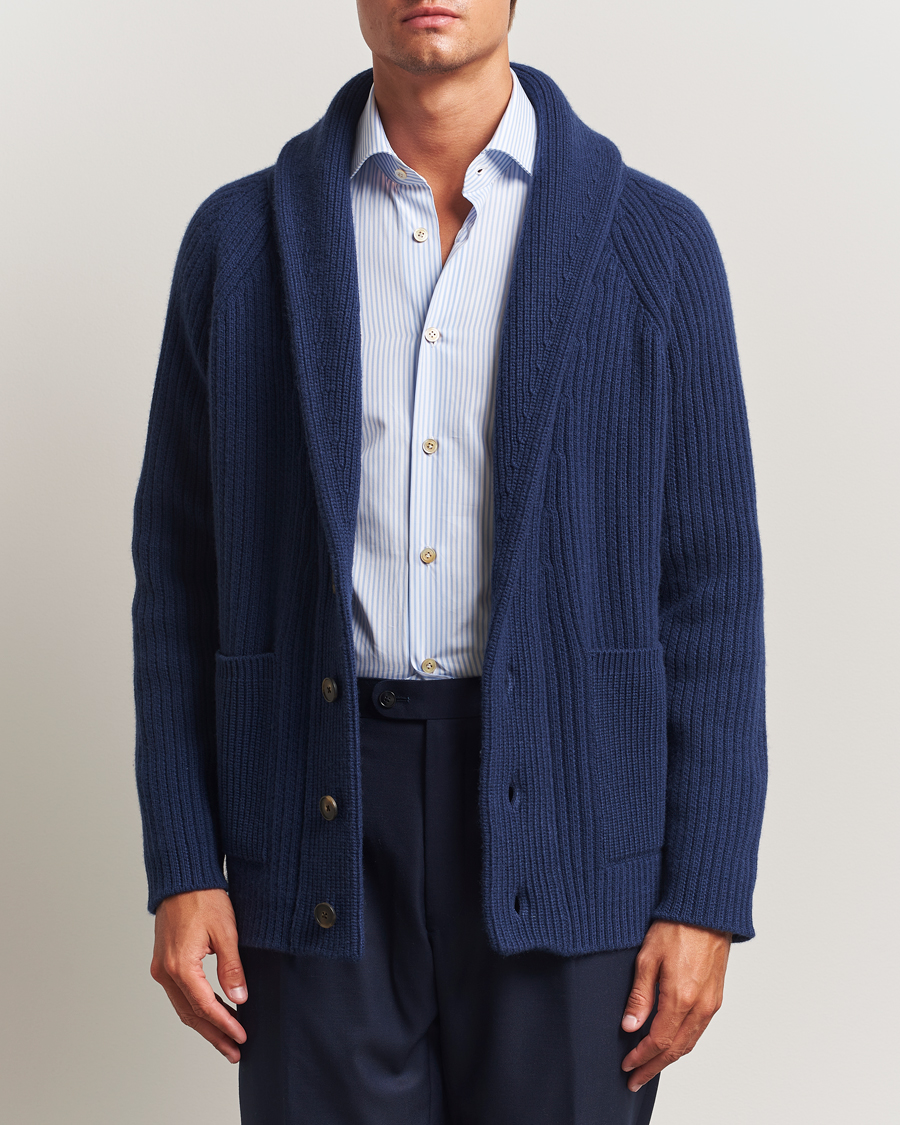 Herren | Pullover | Kiton | Cashmere Rib Shawl Cardigan Navy