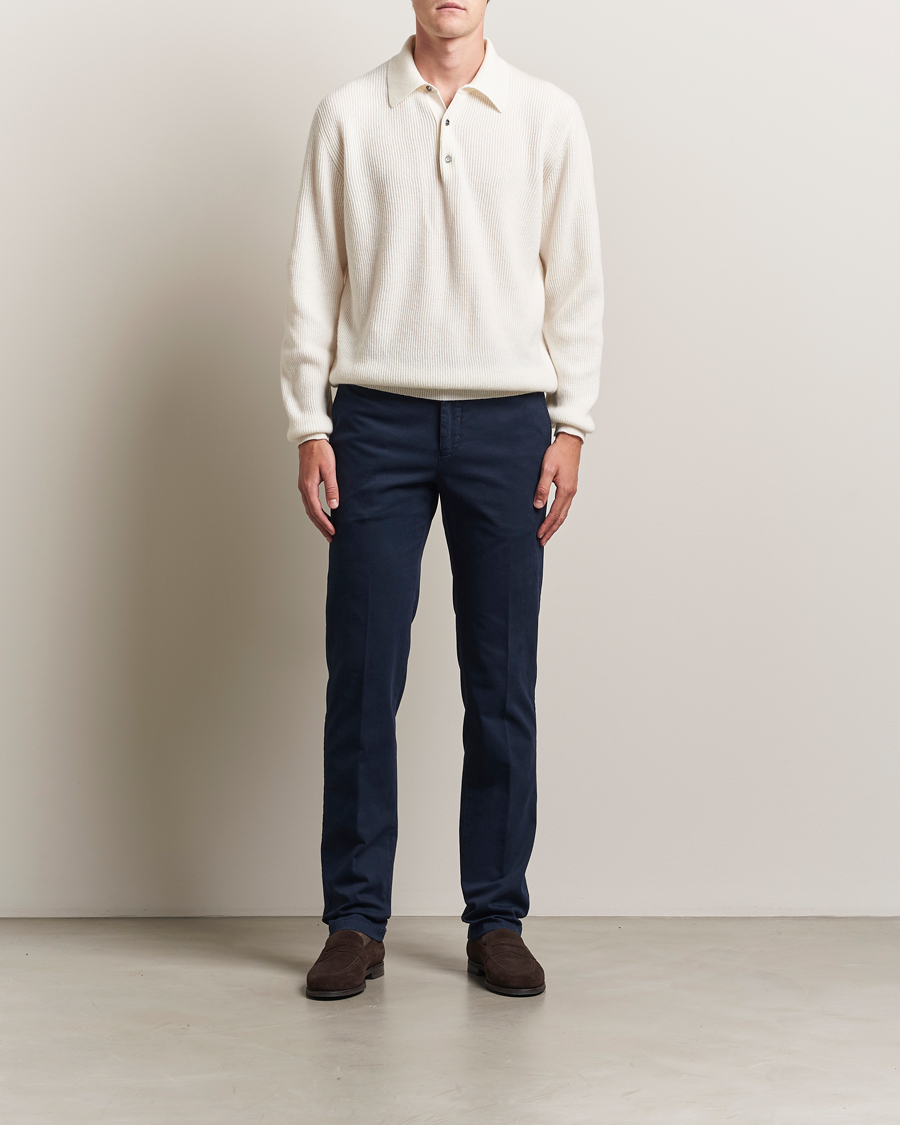 Herren | Pullover | Kiton | Cashmere Rib Long Sleeve Polo Light Beige