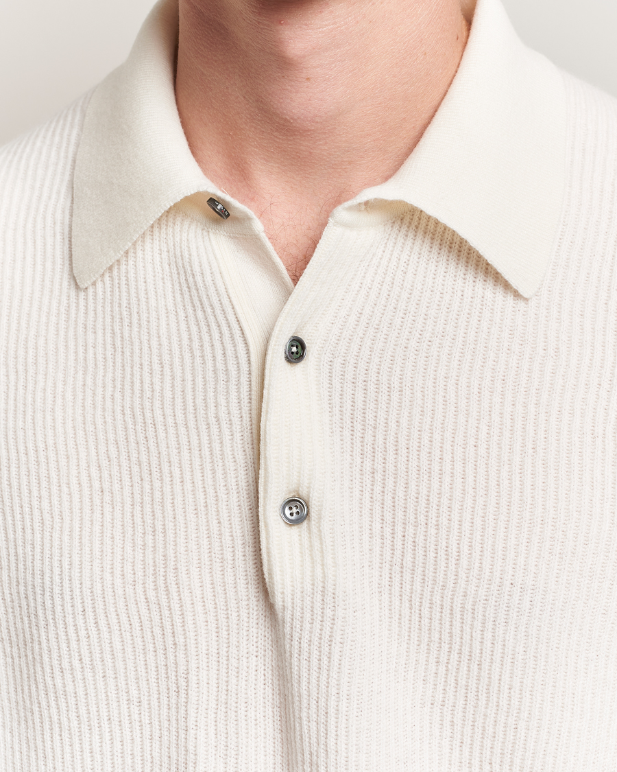 Herren | Pullover | Kiton | Cashmere Rib Long Sleeve Polo Light Beige