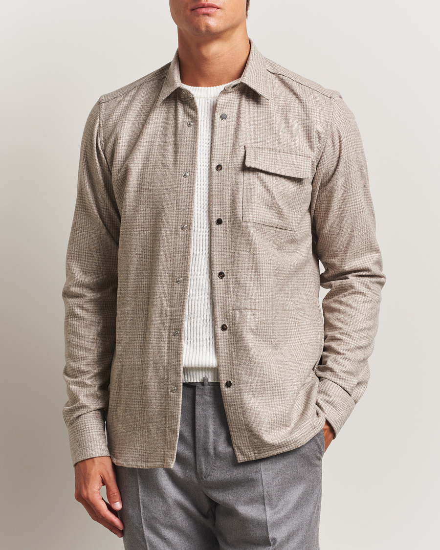 Herren | Hemden | Kiton | Wool Check Overshirt Light Beige