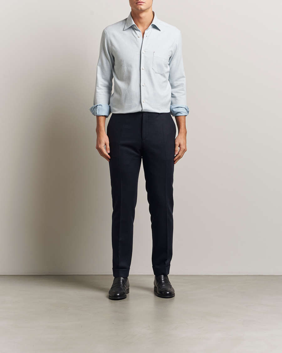 Herren | Hemden | Kiton | Cotton Flannel Sport Shirt Light Blue