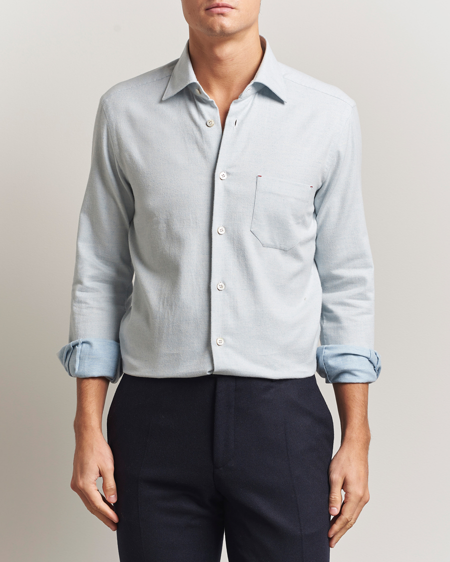 Herren | Hemden | Kiton | Cotton Flannel Sport Shirt Light Blue