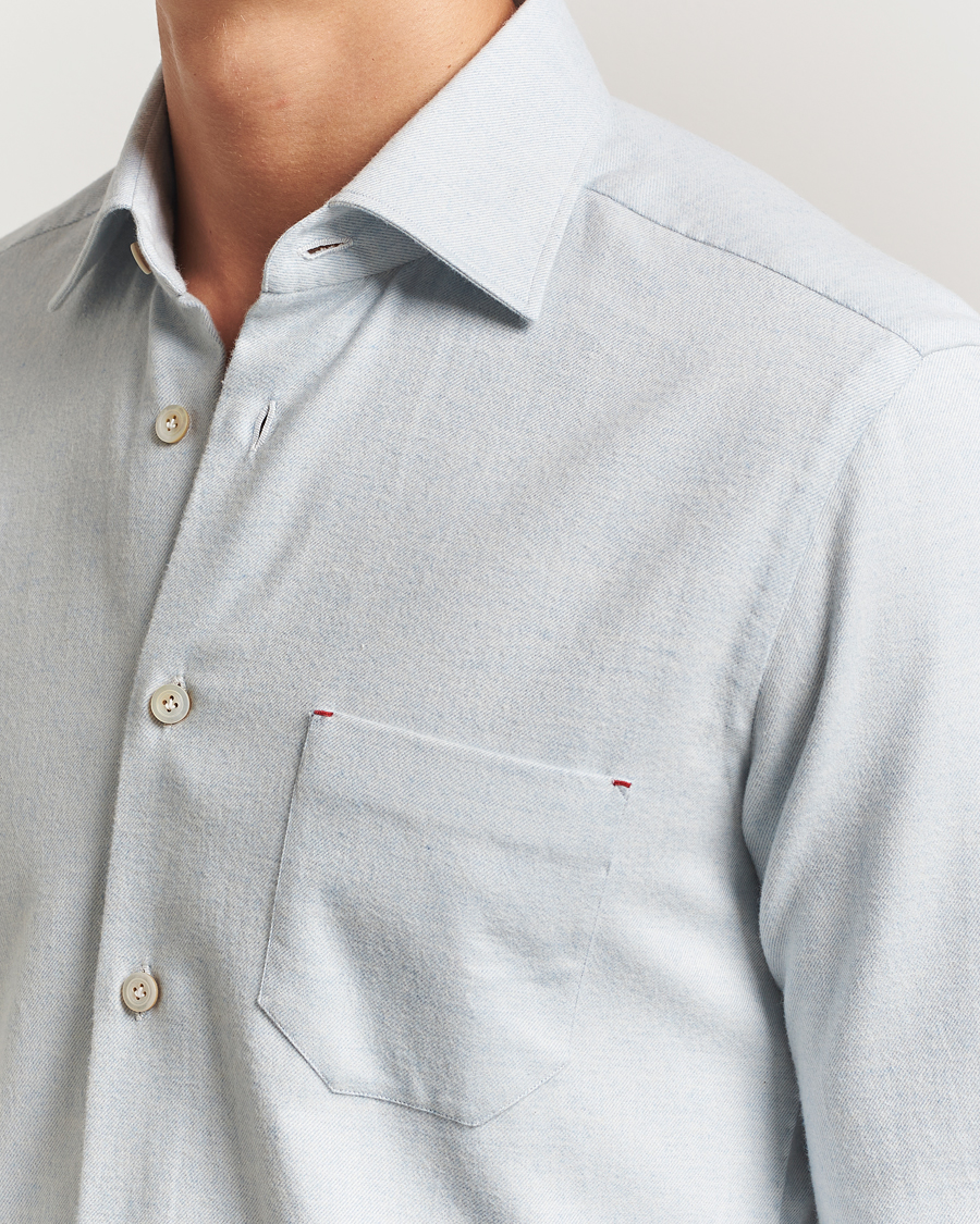 Herren | Hemden | Kiton | Cotton Flannel Sport Shirt Light Blue