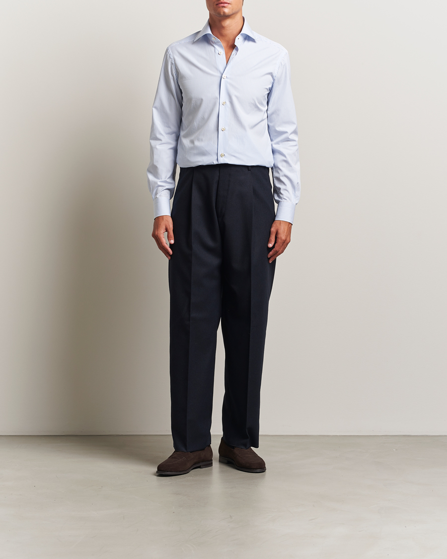 Herren | Hemden | Kiton | Cotton Dress Shirt Light Blue Stripe