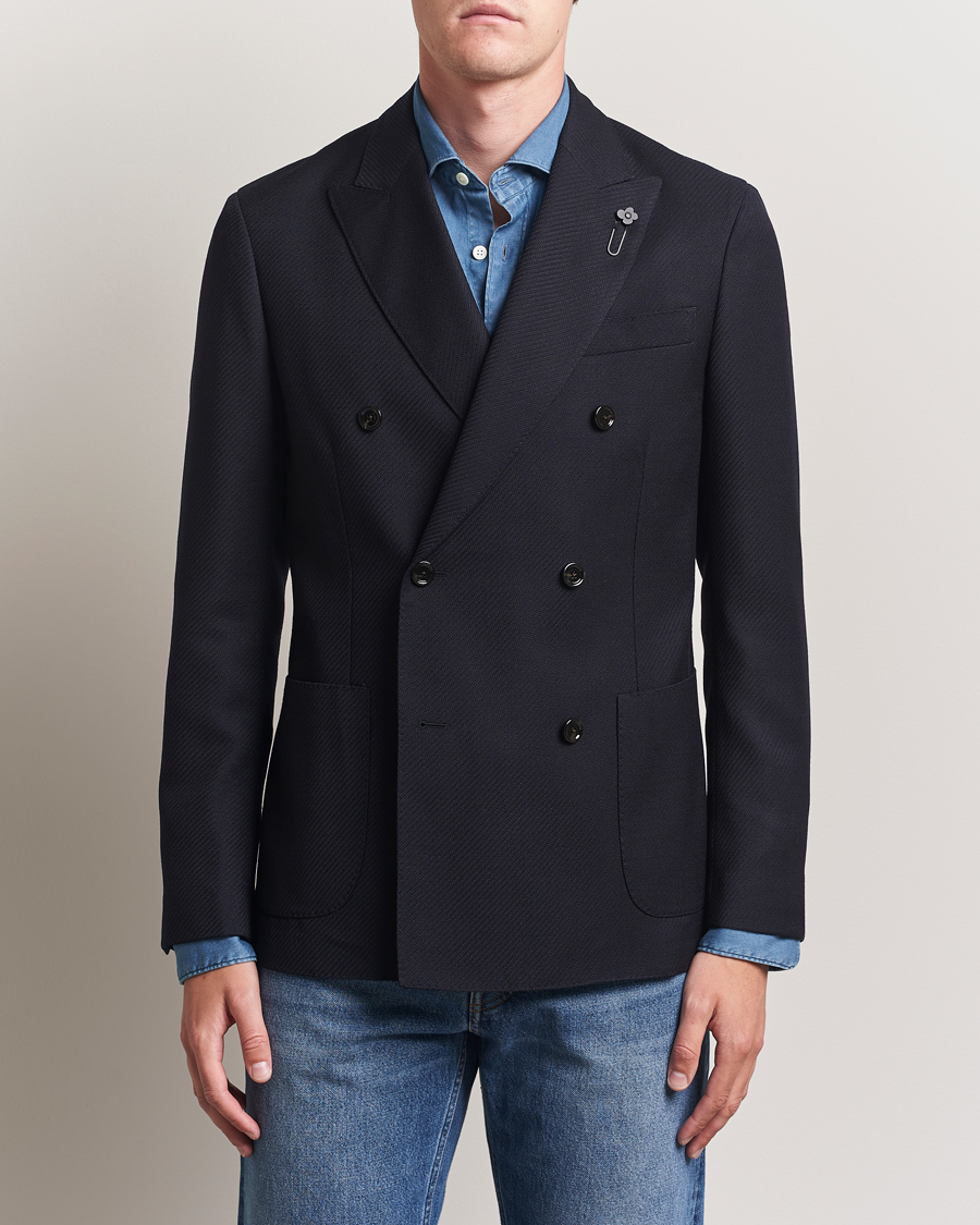 Herren | Sakkos | Lardini | Double Breasted Twisted Wool Blazer Navy