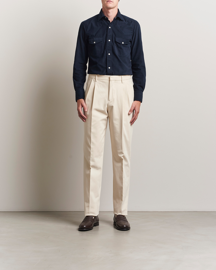 Herren | Hosen | Lardini | Double Pleated Cotton Stretch Trousers Off White