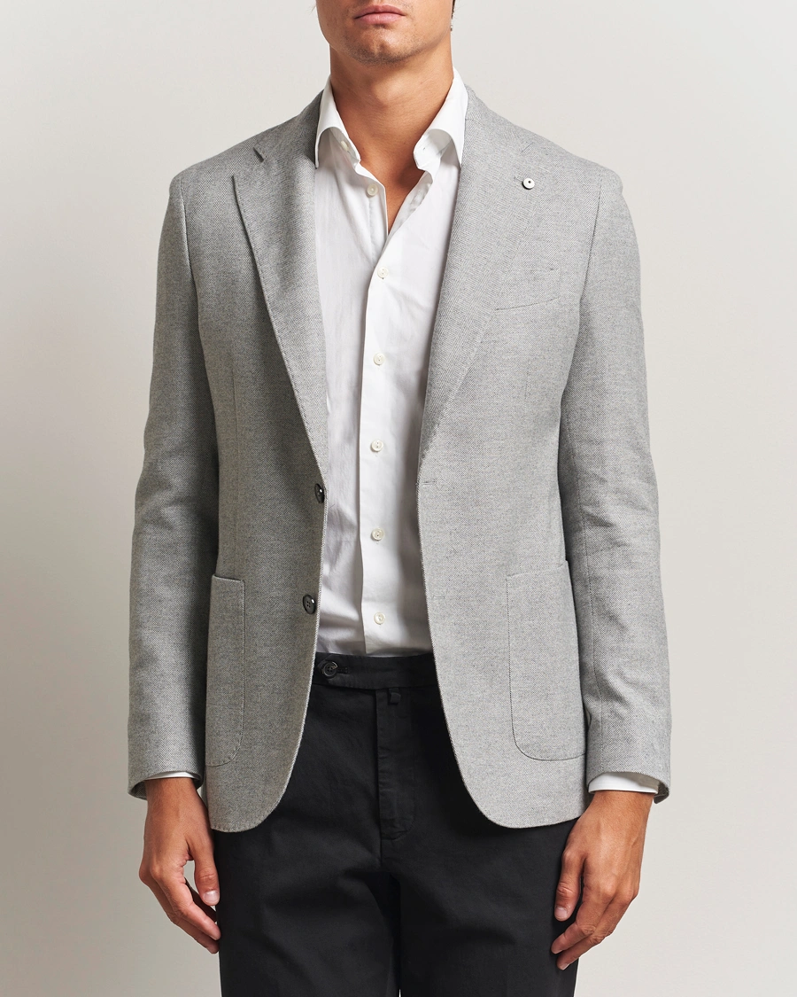 Herren | Sakkos | L.B.M. 1911 | Jack Herringbone Cotton Blazer Light Grey