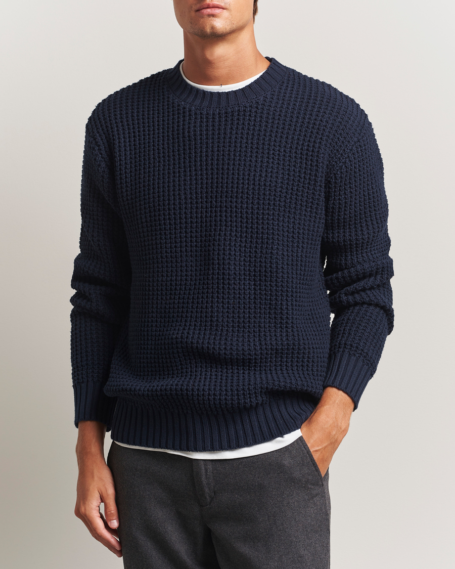 Herren | Pullover | LES DEUX | Alvin Cotton Waffle Crewneck Dark Navy