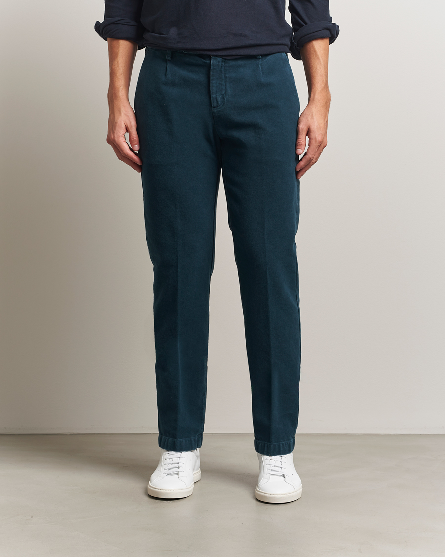 Herren | Hosen | Massimo Alba | Ionio Pleated Moleskine Trousers Petrol Blue