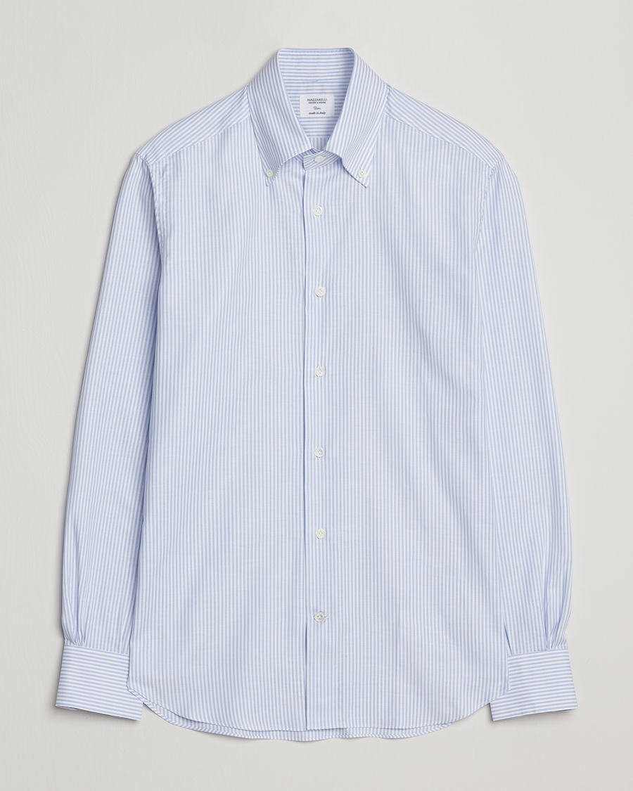 Herren | Hemden | Mazzarelli | Soft Oxford Button Down Shirt Light Blue Stripe