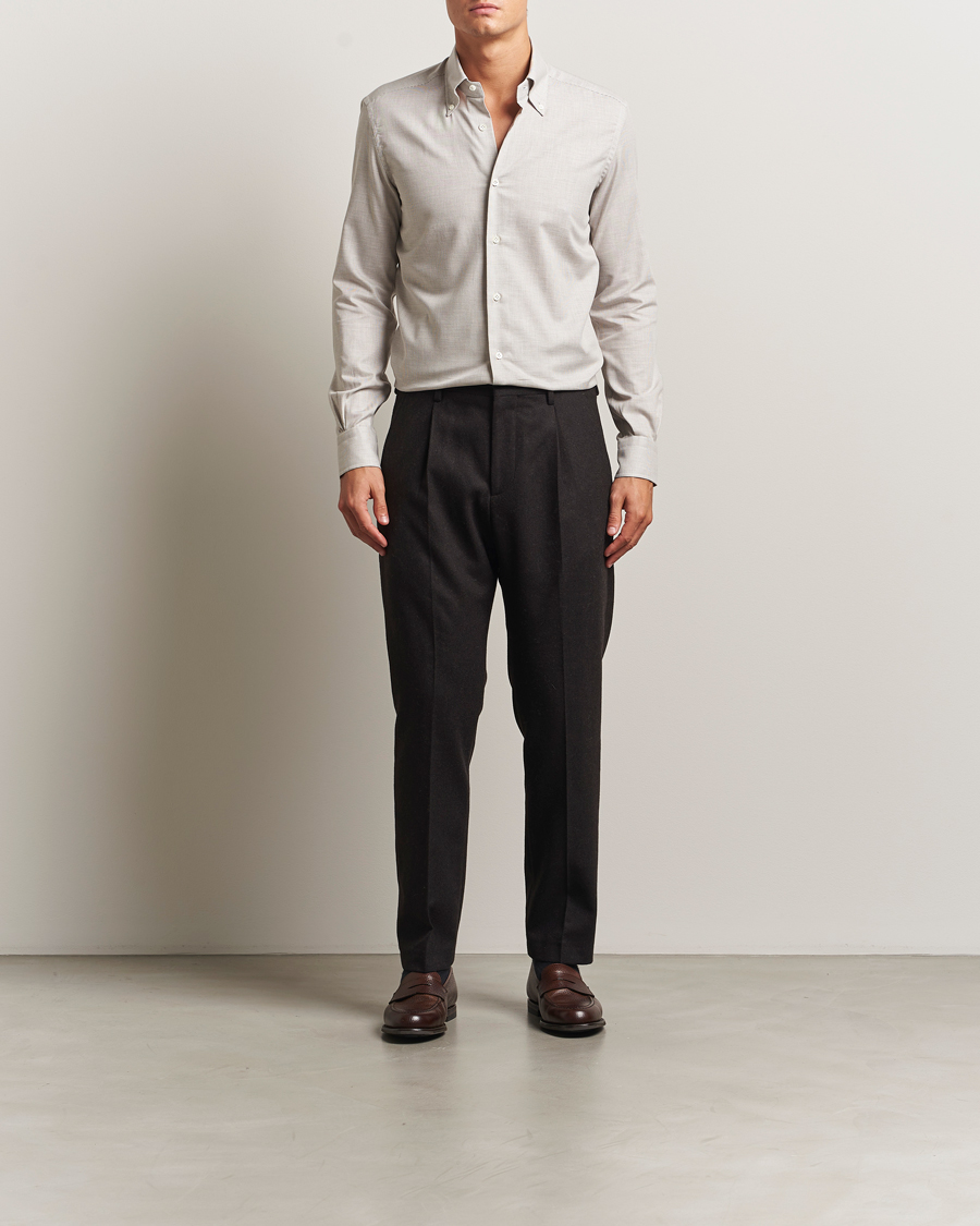 Herren | Hemden | Mazzarelli | Soft Flannel Button Down Shirt Beige
