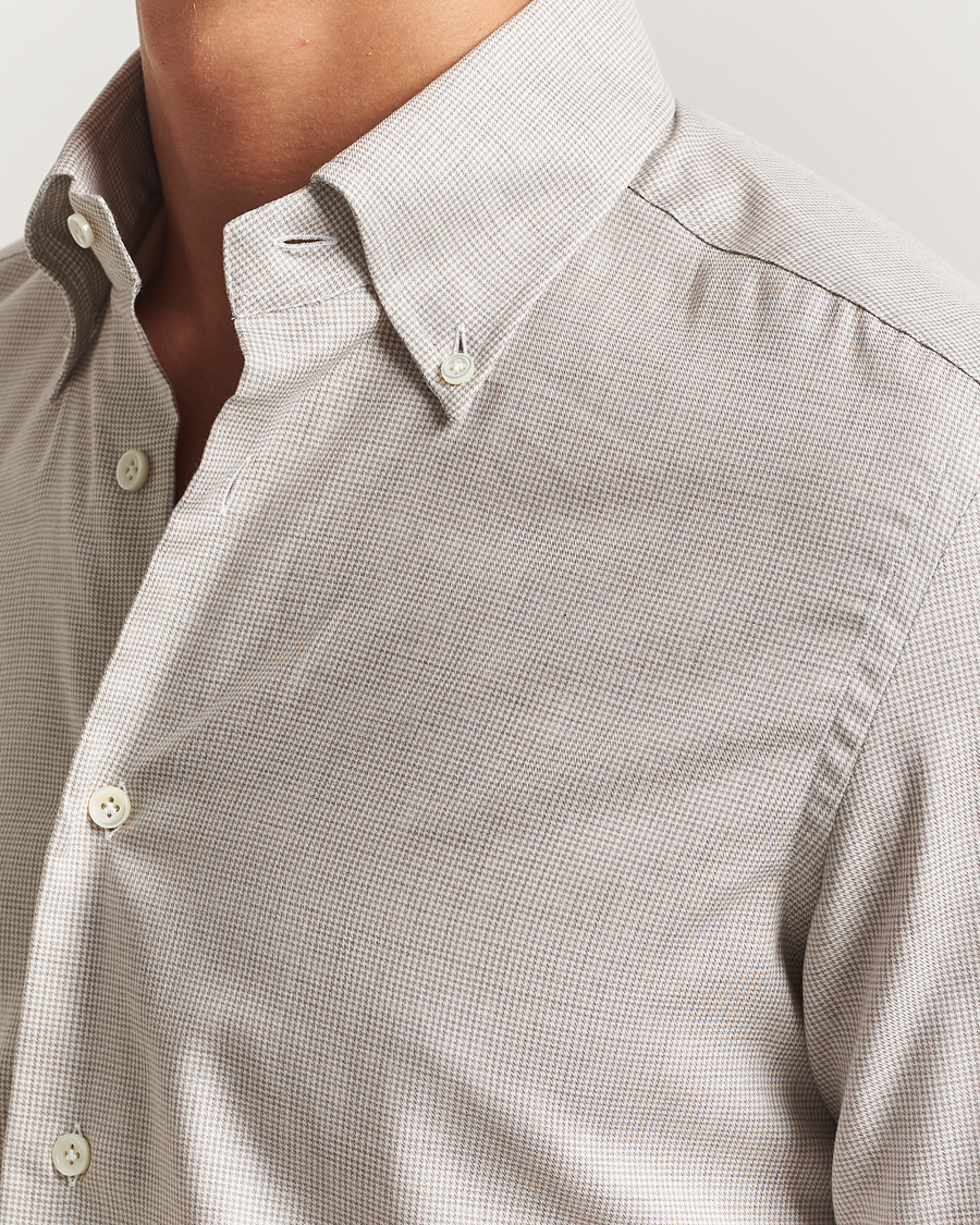 Herren | Hemden | Mazzarelli | Soft Flannel Button Down Shirt Beige