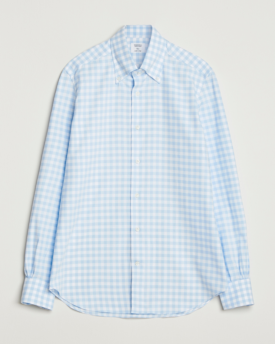 Herren | Hemden | Mazzarelli | Soft Flannel Button Down Shirt Light Blue Check