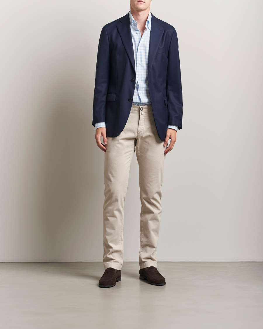 Herren | Hemden | Mazzarelli | Soft Flannel Button Down Shirt Light Blue Check