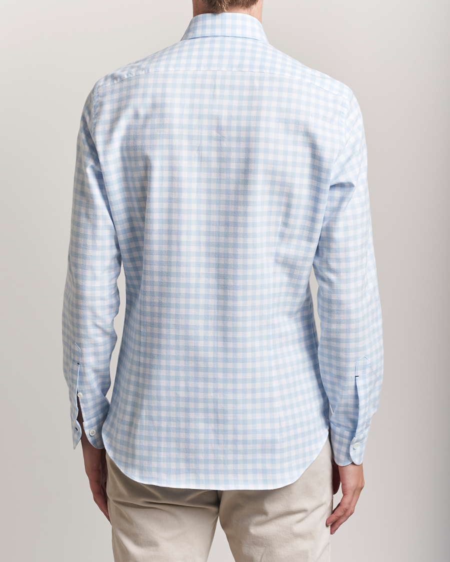Herren | Hemden | Mazzarelli | Soft Flannel Button Down Shirt Light Blue Check