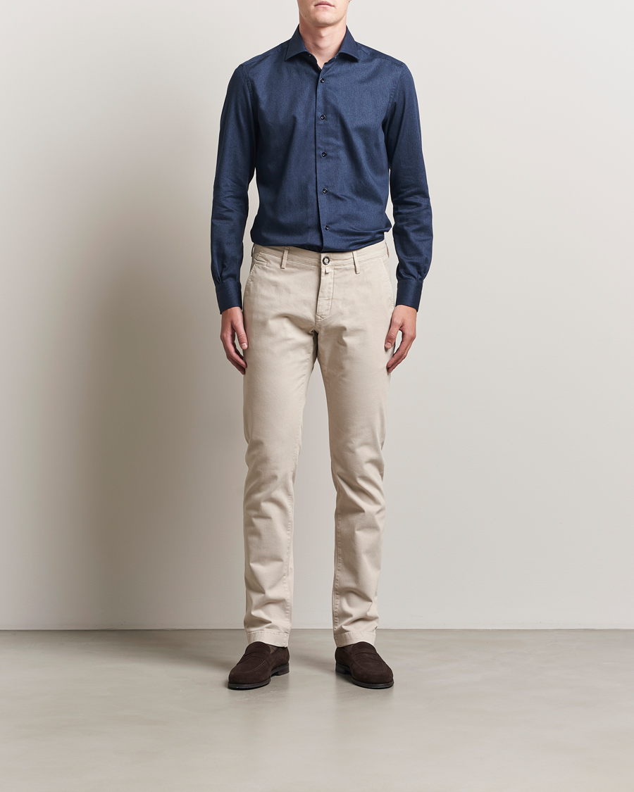 Herren | Hemden | Mazzarelli | Soft Flannel Cut Away Shirt Navy