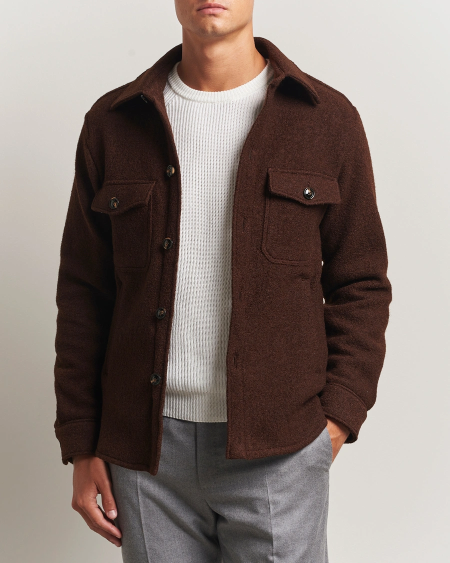 Herren | Jacken | Oscar Jacobson | Maverick Boiled Wool Shirt Jacket Brown